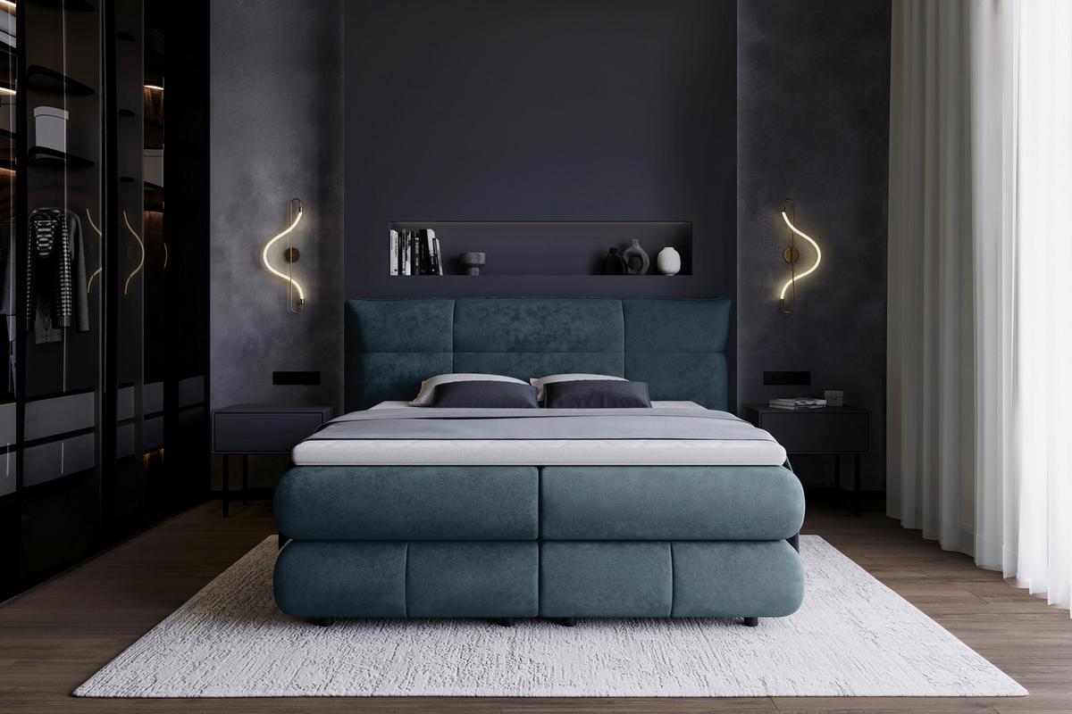 Boxspringbett Carmelo Blaugrün 180x200 cm - Schwarz/Grün, Trend, Textil (180/200cm)