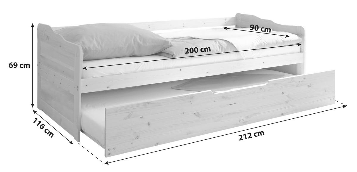 Ausziehbett Echtholz Massiv 90x200 Marianne, Grau - Grau, Natur, Holz/Kunststoff (90/200cm) - MID.YOU