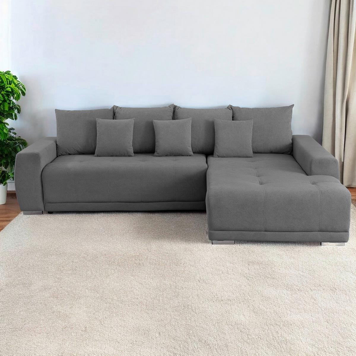 Ecksofa Madeleine Dunkelgrau S: 280x204cm - Dunkelgrau/Silberfarben, Design, Textil (280/204cm) - MID.YOU