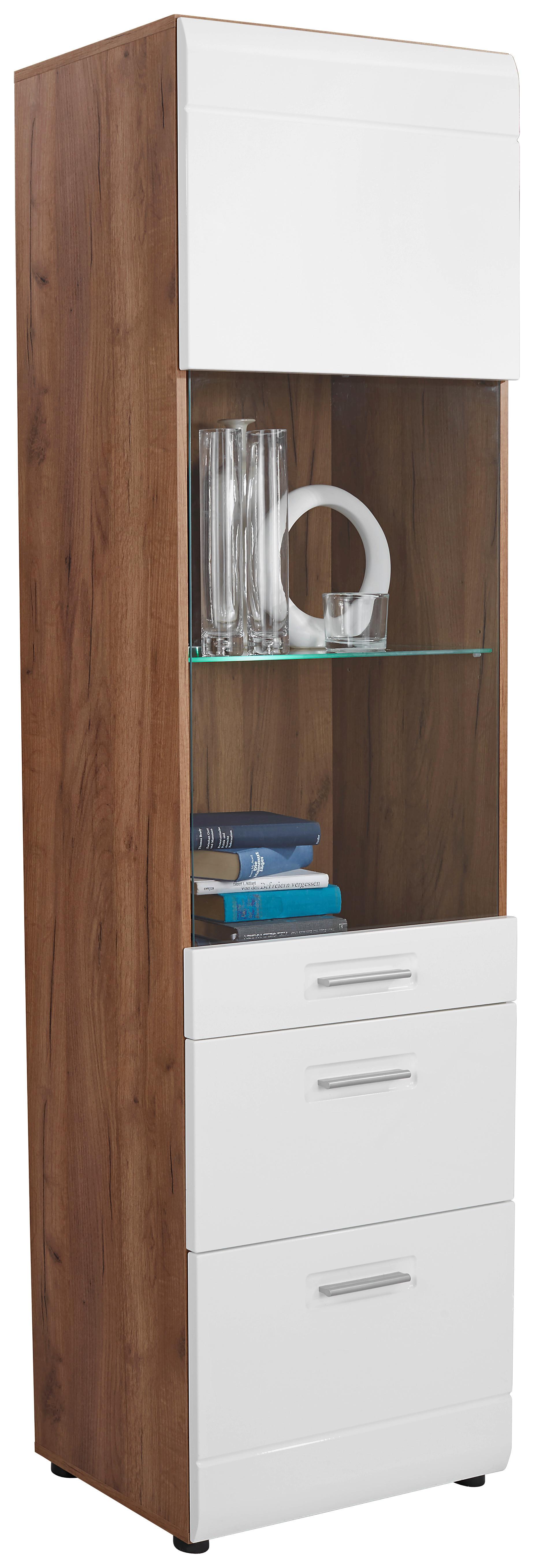 Vitrin Avensis New - tölgyfa színű/fehér, Konventionell, faalapú anyag/Üveg (60/205,7/37,1cm) - Luca Bessoni