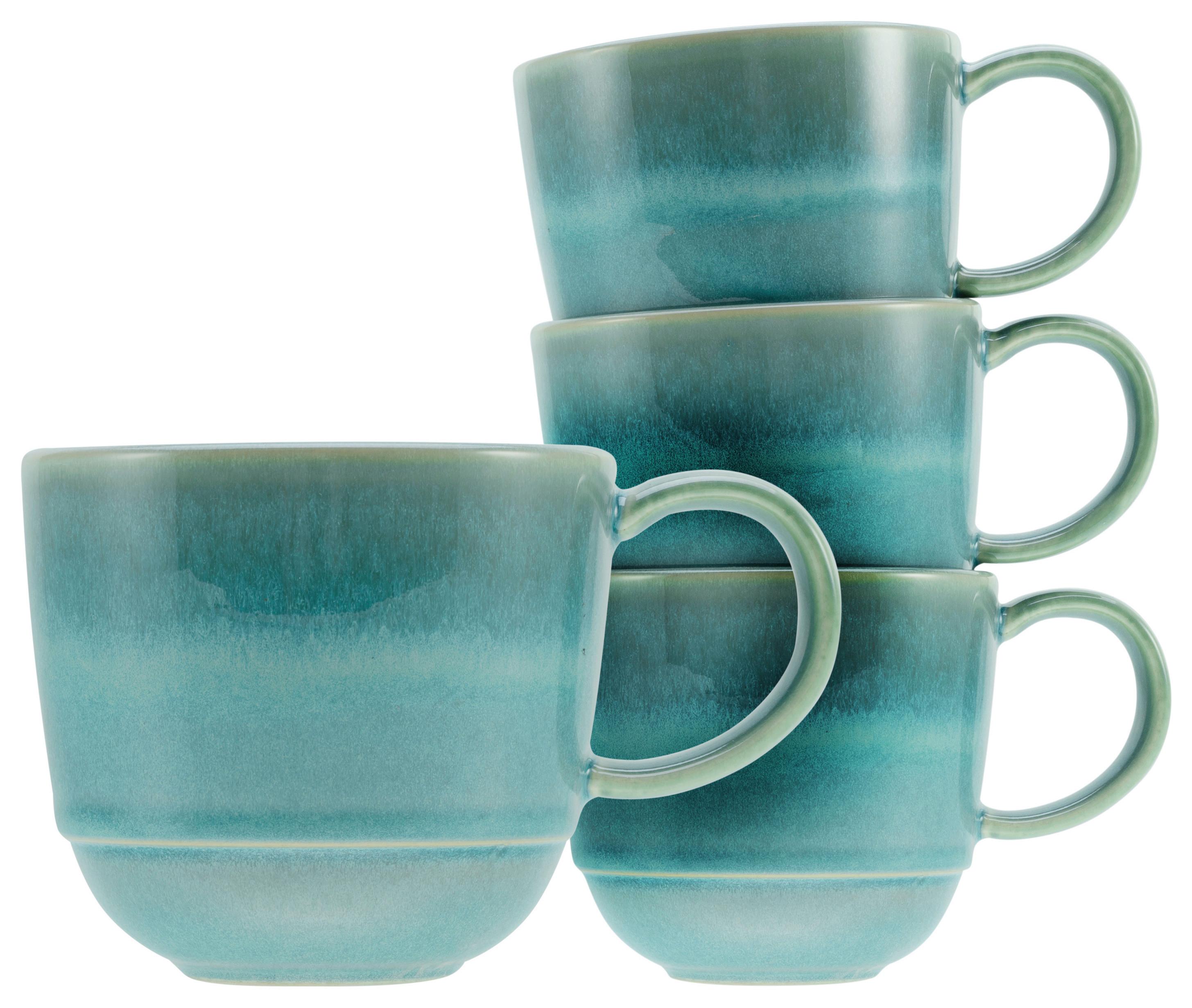 Kaffeebecher Steinzeug 370 ml 4 Stk. Blau/Grün Yuki - Blau/Grün, Basics, Keramik (370ml) - Creatable
