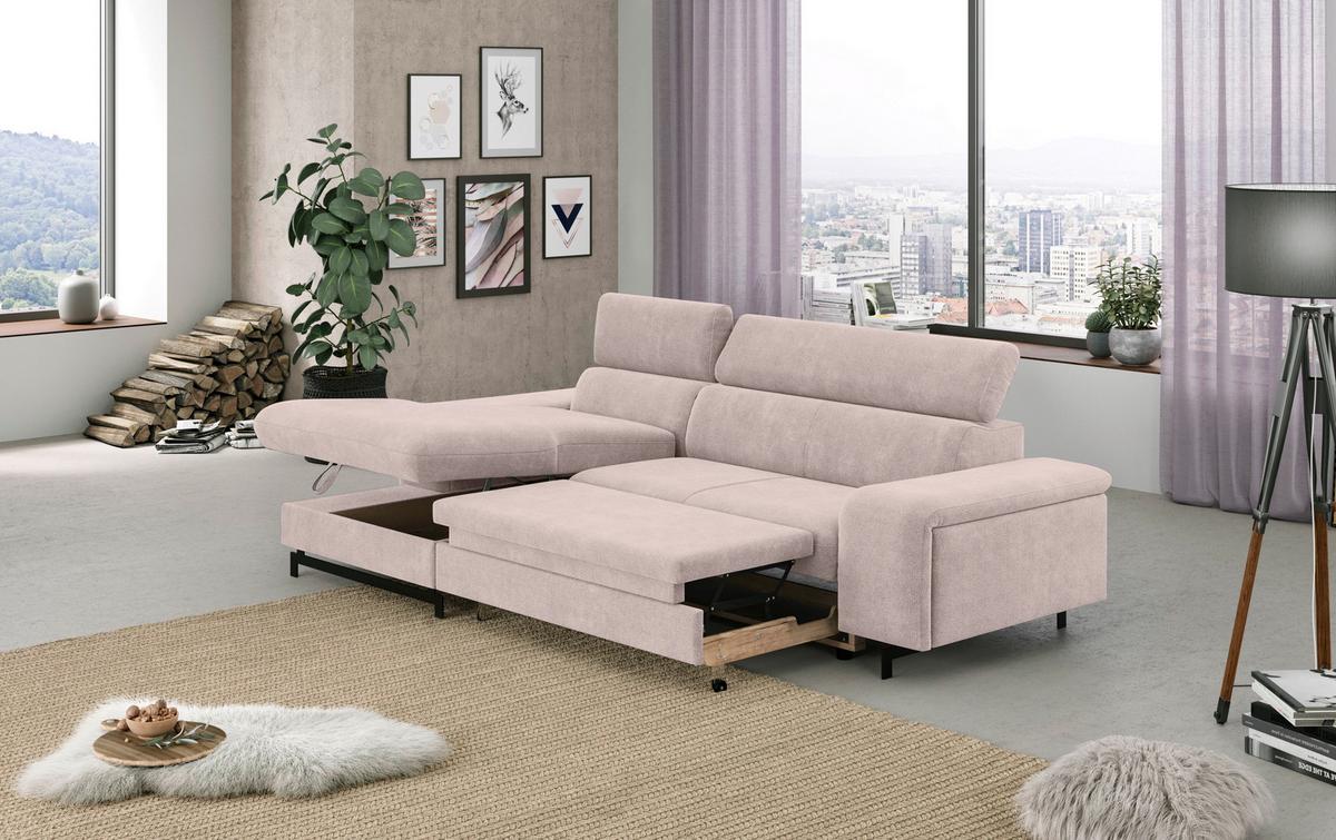Ecksofa mit Bettkasten Emma Creme 165x267 cm - Creme/Schwarz, Textil (165/267cm) - MID.YOU