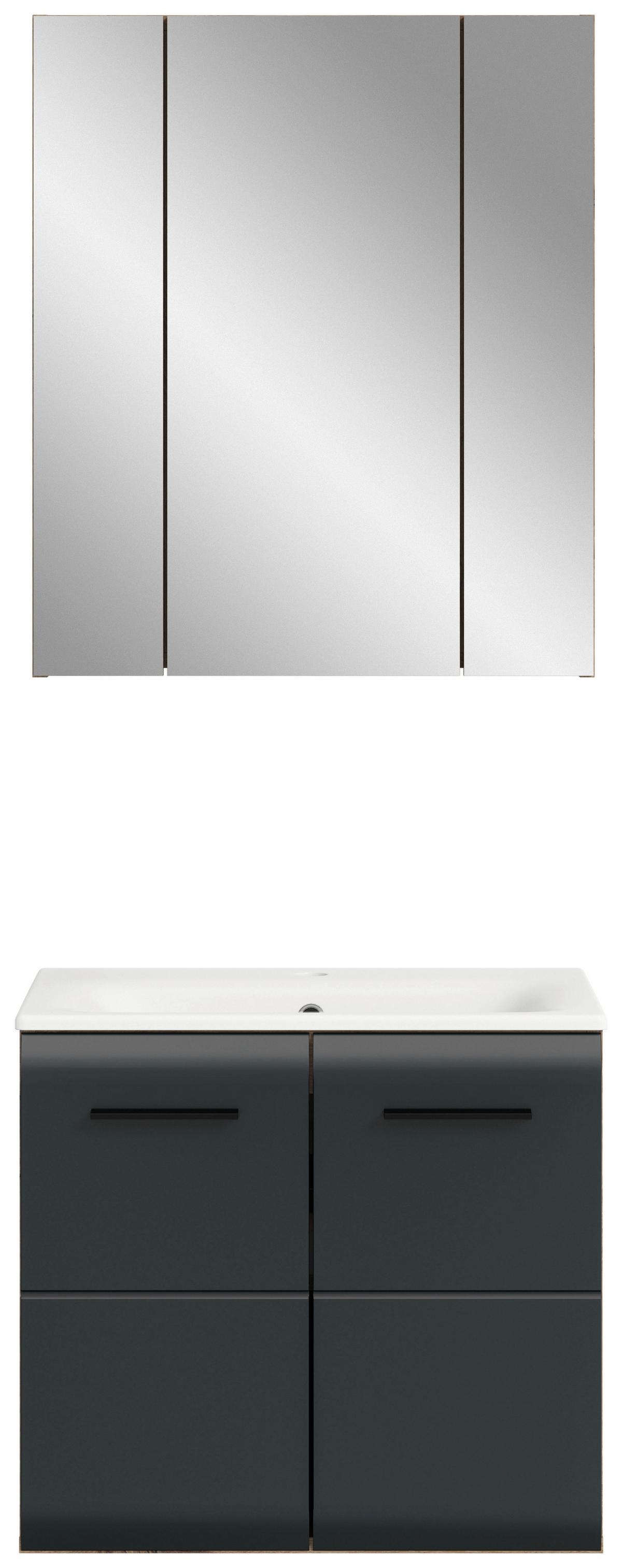 Kúpeľňa Ice 2-dielna, čierna/dub tmavy - čierna/biela, Basics, kompozitné drevo/plast (60cm) - MID.YOU