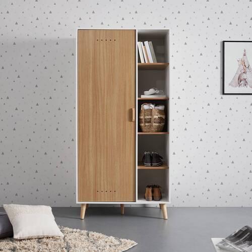 Detská šatníková skriňa POPPY biela - biela/prírodná farba, Modern, drevo/kompozitné drevo (90/185/55cm) - Bessagi Kids