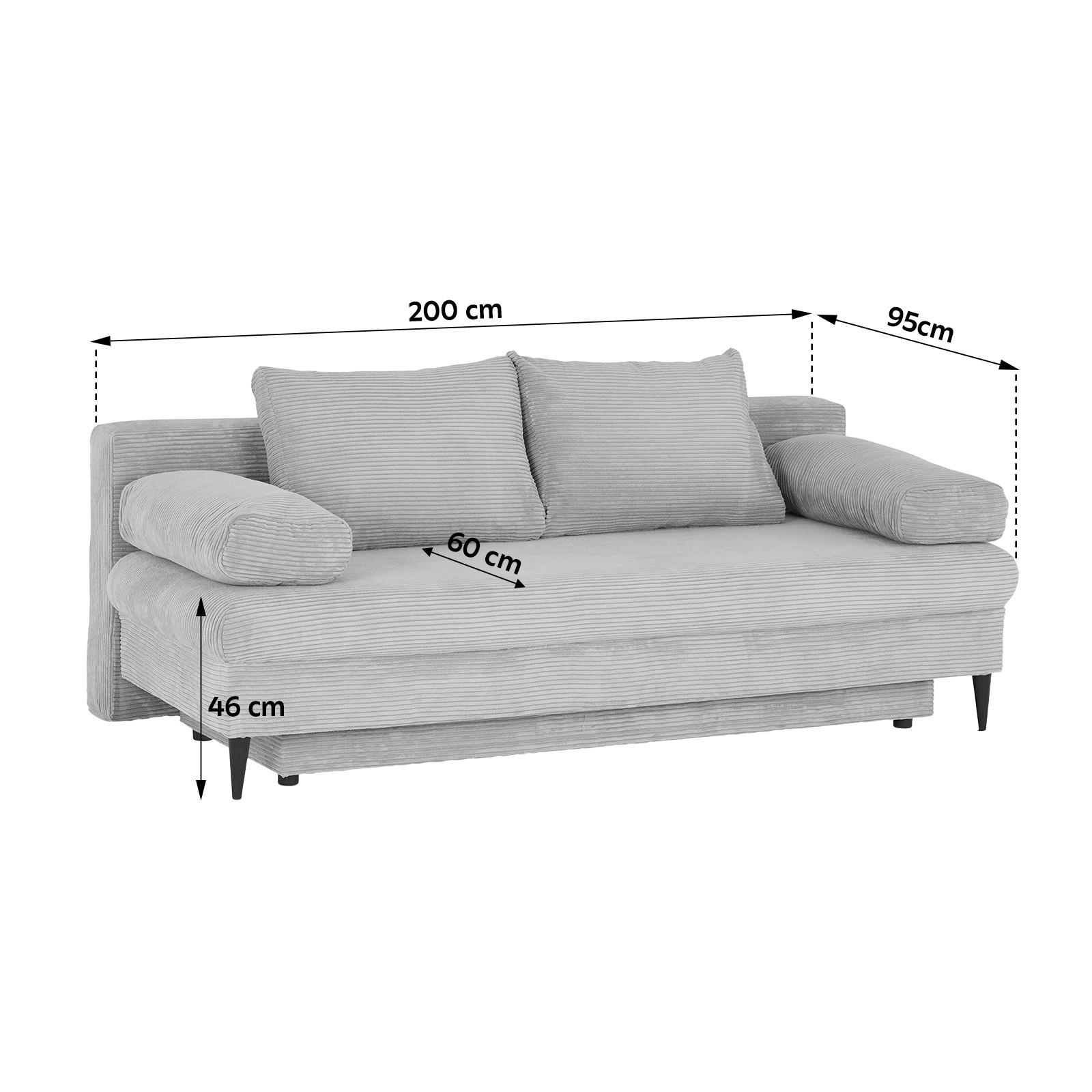 Pohovka MILANO, sivá, s lôžkom a úložným priestorom - čierna/sivá, Modern, drevo/textil (200/95/95cm)