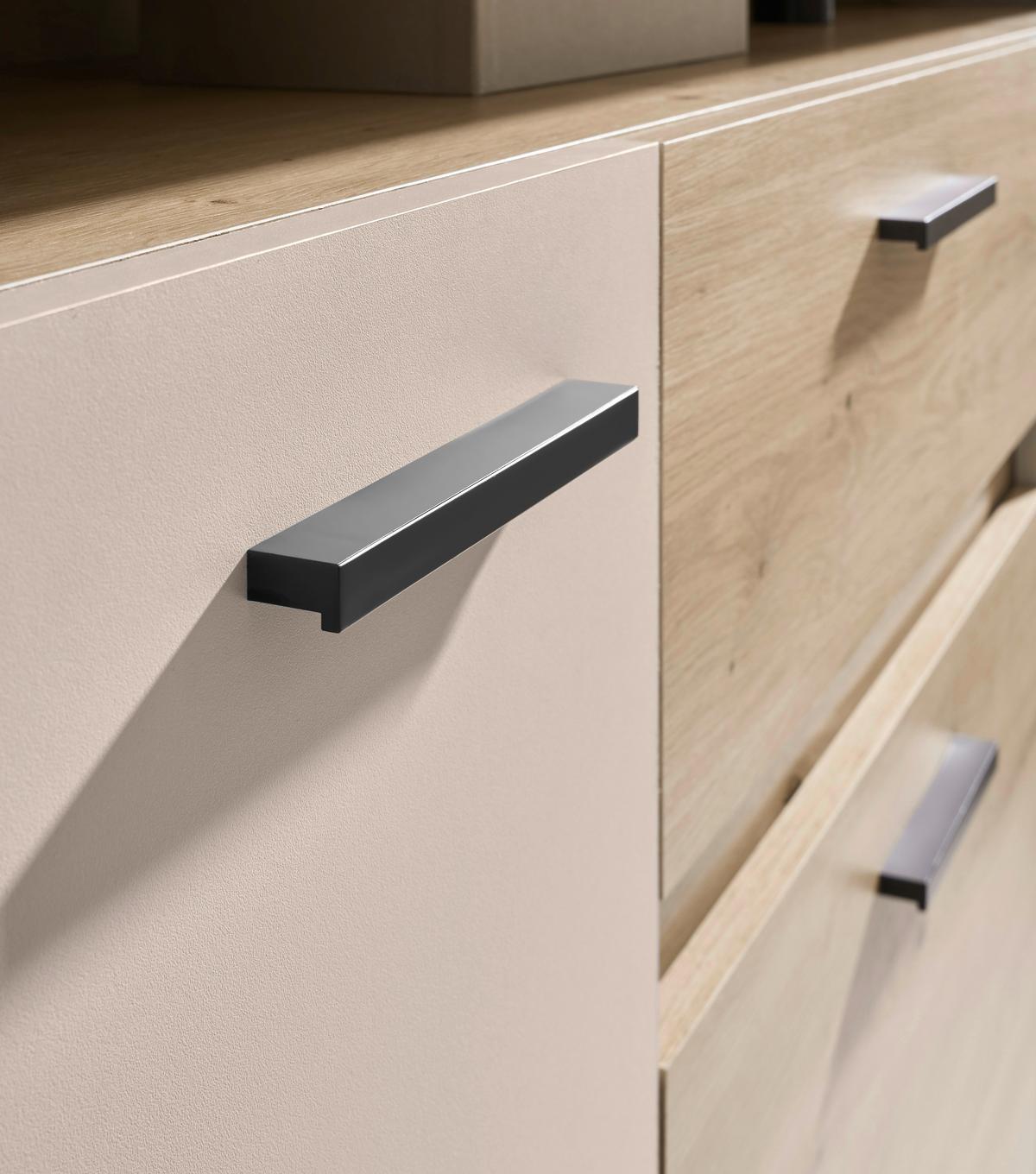 Vitrine Strada Giga *ph* Eiche Artisan/Kashmir, B: 91cm - Kaschmir/Schwarz, Trend, Glas/Holzwerkstoff (91/193/32cm)