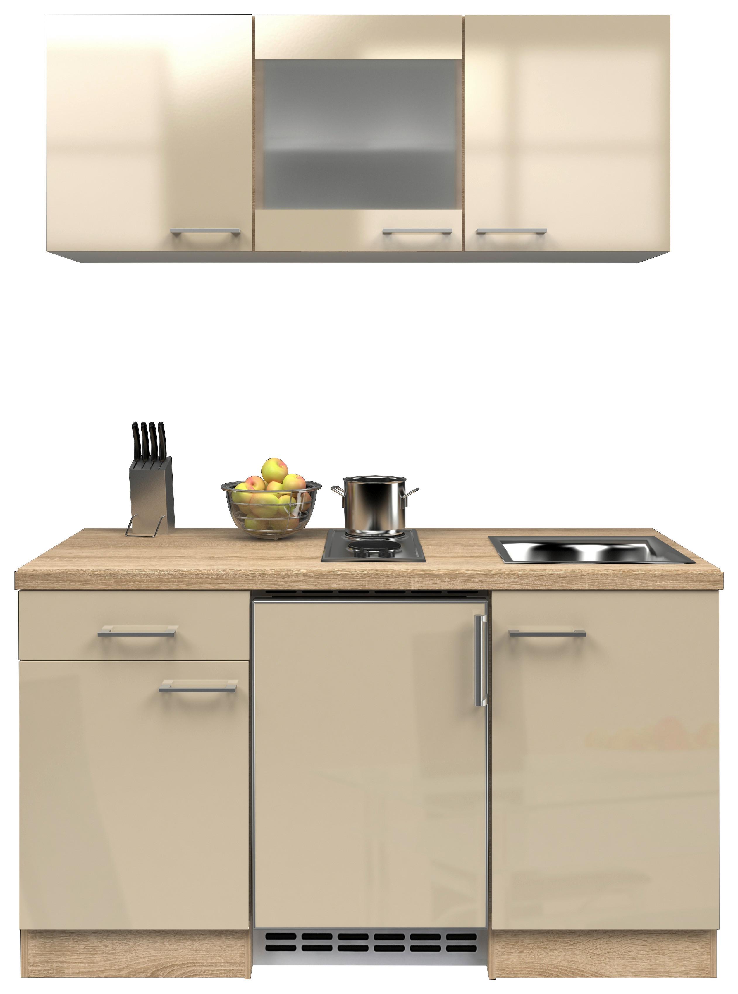 Minikuchyně NEPAL včetně spotřebičů a dřezu - Sonoma dub/kašmírová, Moderní, kov/kompozitní dřevo (150,5cm) - FlexWell