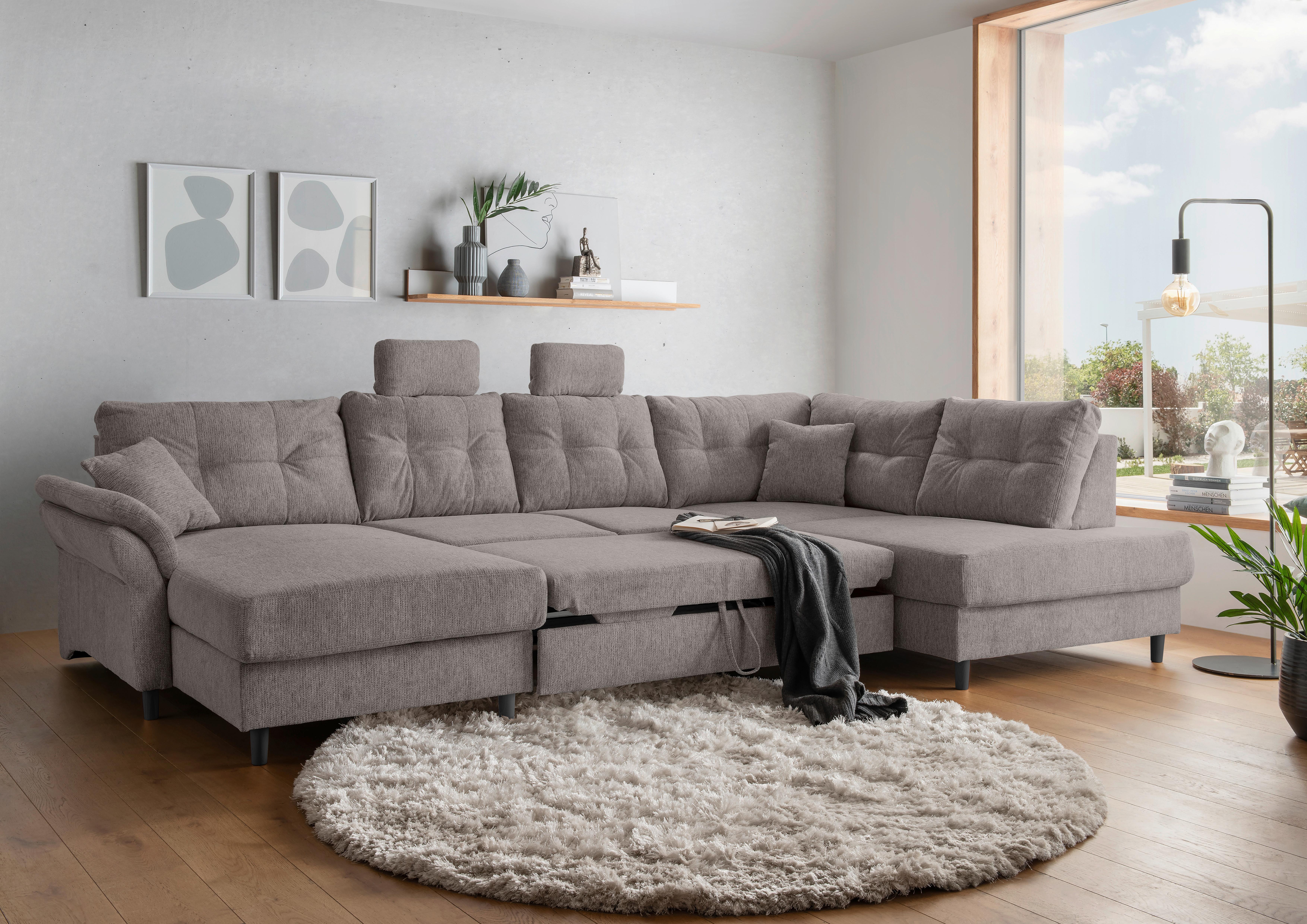 Wohnlandschaft Brizzini Graubraun U: 176x338x206 cm - Graubraun/Schwarz, MODERN, Textil (176/338/206cm) - Livetastic