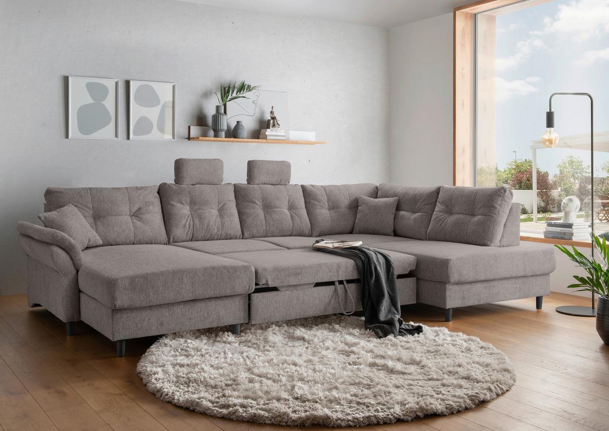 Wohnlandschaft Brizzini Graubraun U: 176x338x206 cm - Graubraun/Schwarz, MODERN, Textil (176/338/206cm) - Livetastic