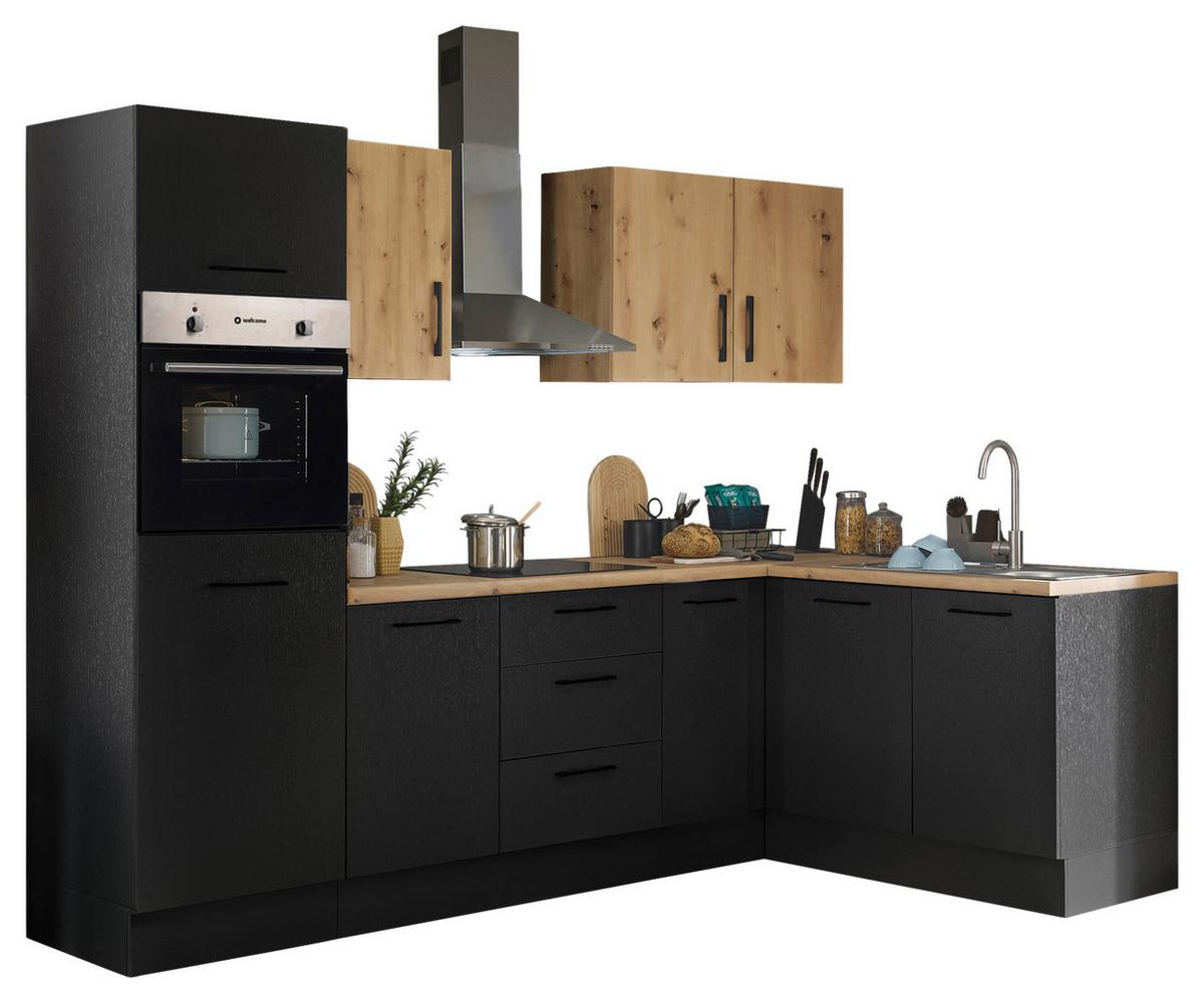 Eckküche Turin Schwarz/Eiche Dekor 270x165 cm - Schwarz/Eiche Artisan, Basics, Holzwerkstoff (270/165cm) - MID.YOU