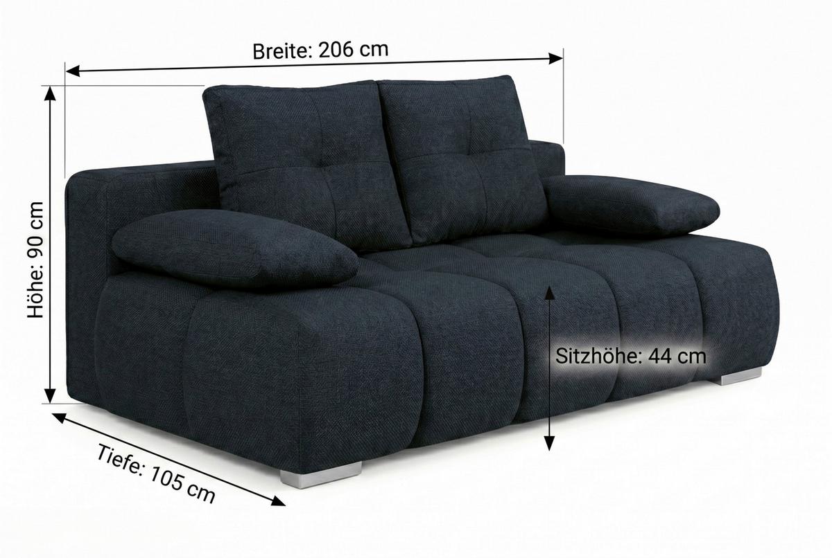 Boxspringová pohovka BUBBLE, tmavomodrá - čierna/tmavomodrá, Trend, kompozitné drevo/textil (206/90/105cm) - Luca Bessoni
