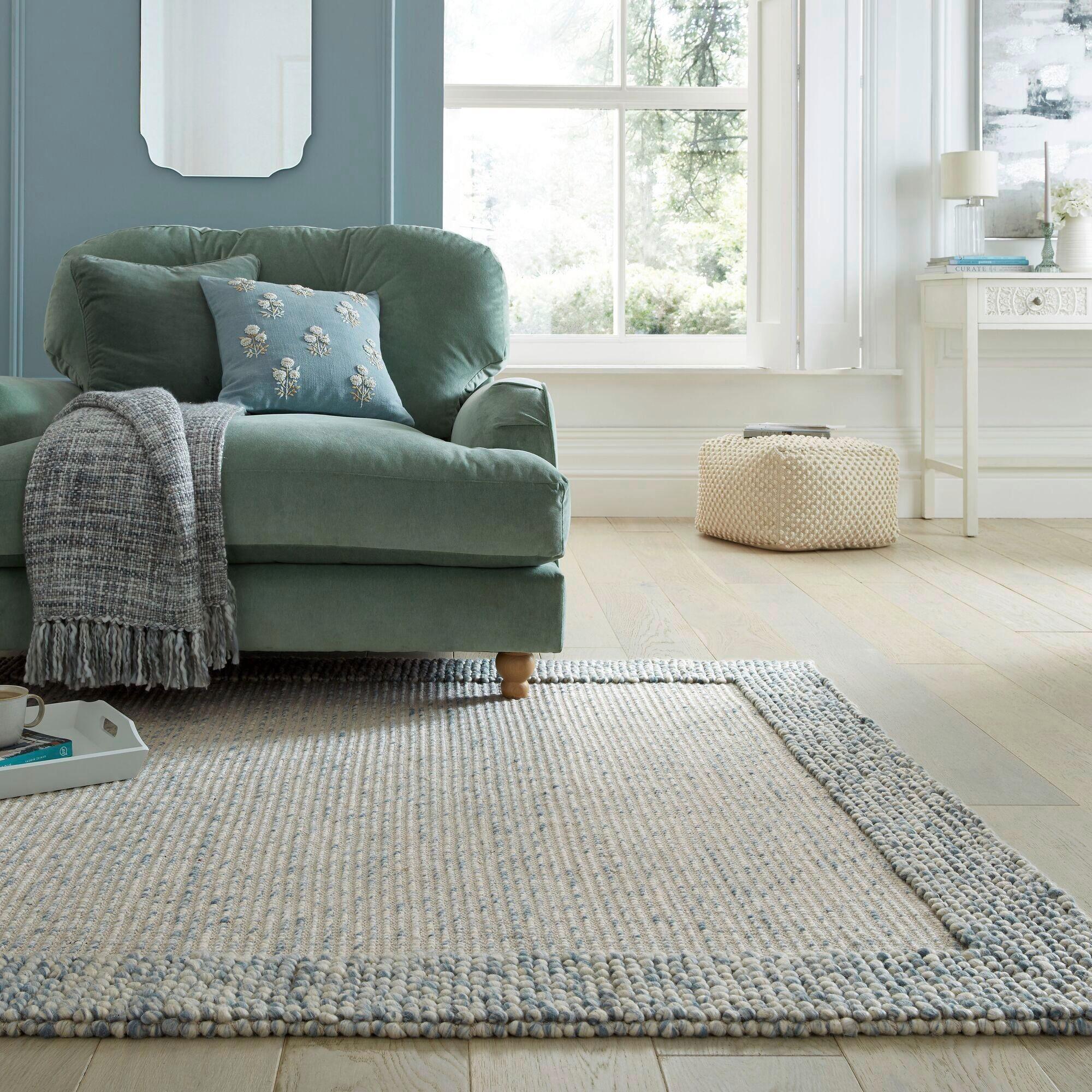 Handwebteppich Bordüre Wolle Blue - Blau, KONVENTIONELL, Textil (200/290cm)