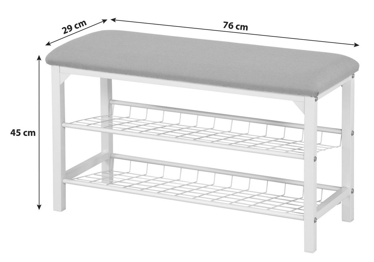 ŠATNÍ LAVICE WINNY -BP- - bílá/šedá, Moderní, kov/textil (76/45/29cm)