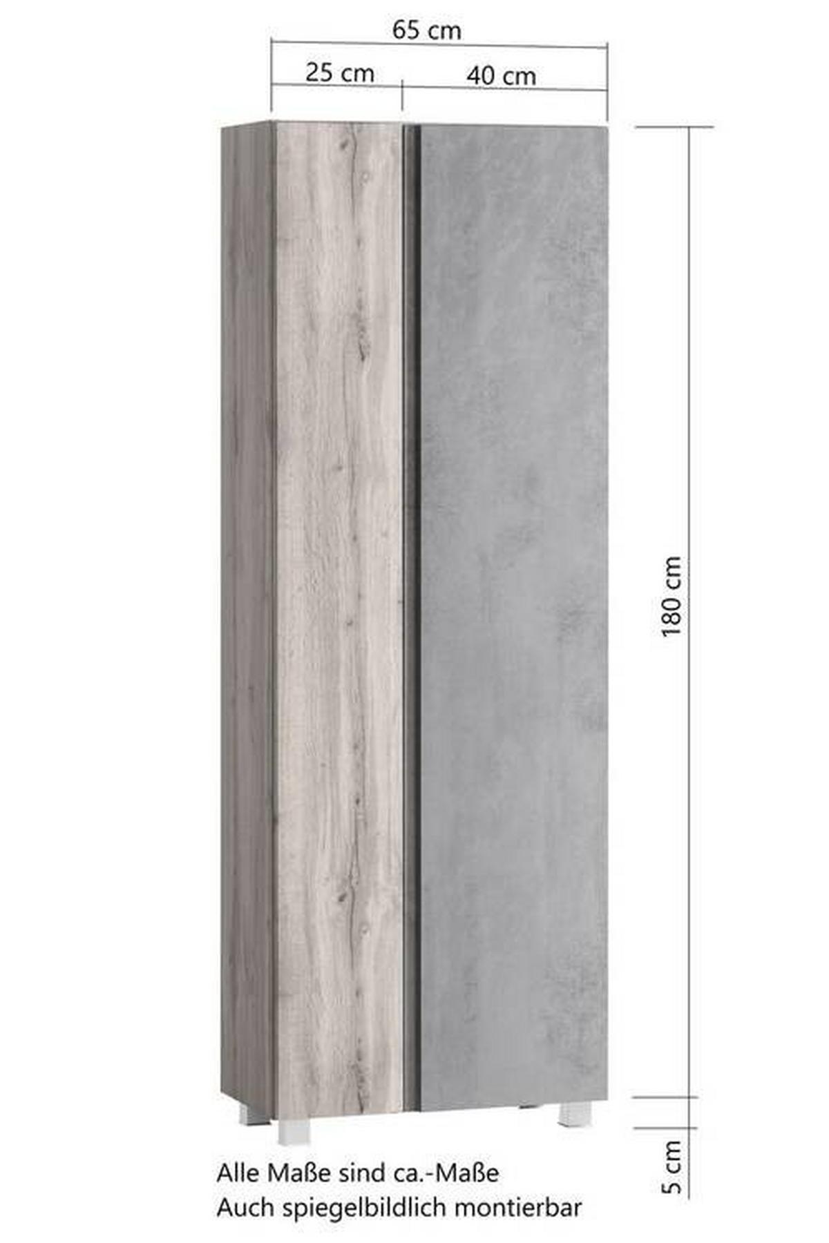 Badezimmer Hochschrank Varese BxH 65x180 cm Weiß/Eiche Dekor - Eiche Wotan/Weiß, MODERN, Holzwerkstoff (65/180/35cm) - Held