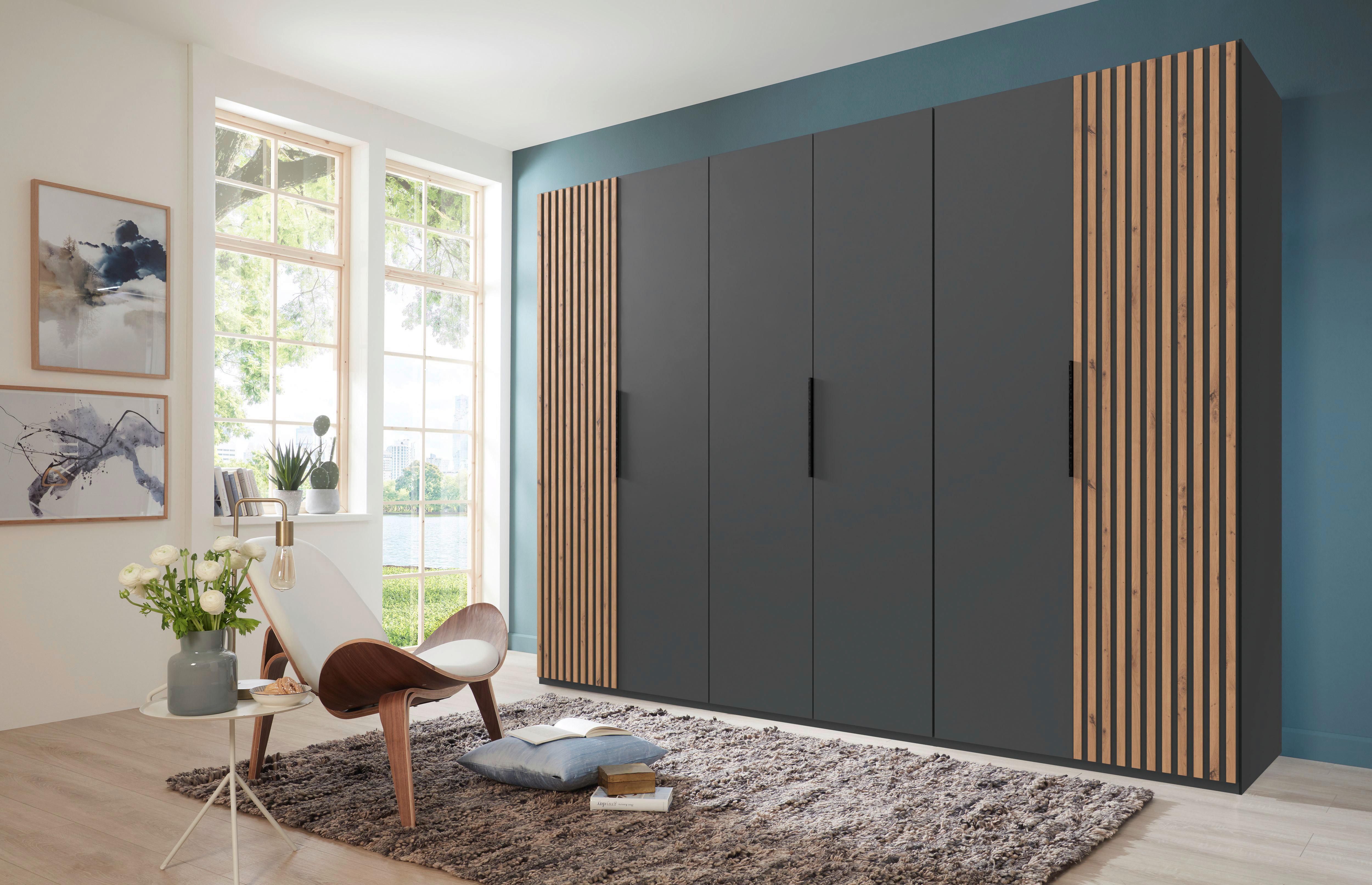 Drehtürenschrank Andorra Eiche/graphitfarben B: 300 Cm - Eichefarben/Graphitfarben, MODERN, Holzwerkstoff (300/216/58cm) - MID.YOU