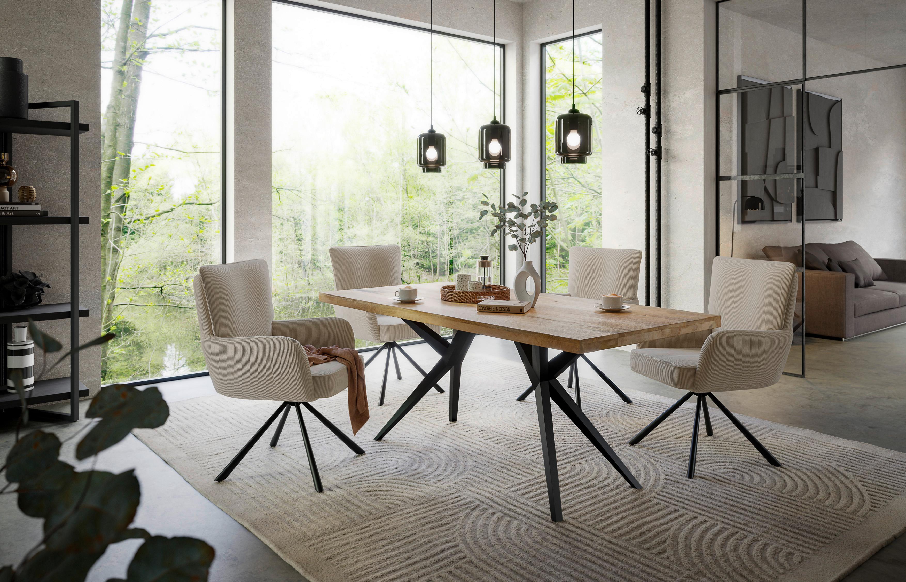 Armlehnstuhl Mila Cord Creme Sitzfl. 180° Drehbar, B: 60cm - Beige/Schwarz, KONVENTIONELL, Textil/Metall (60/95/67cm) - MID.YOU