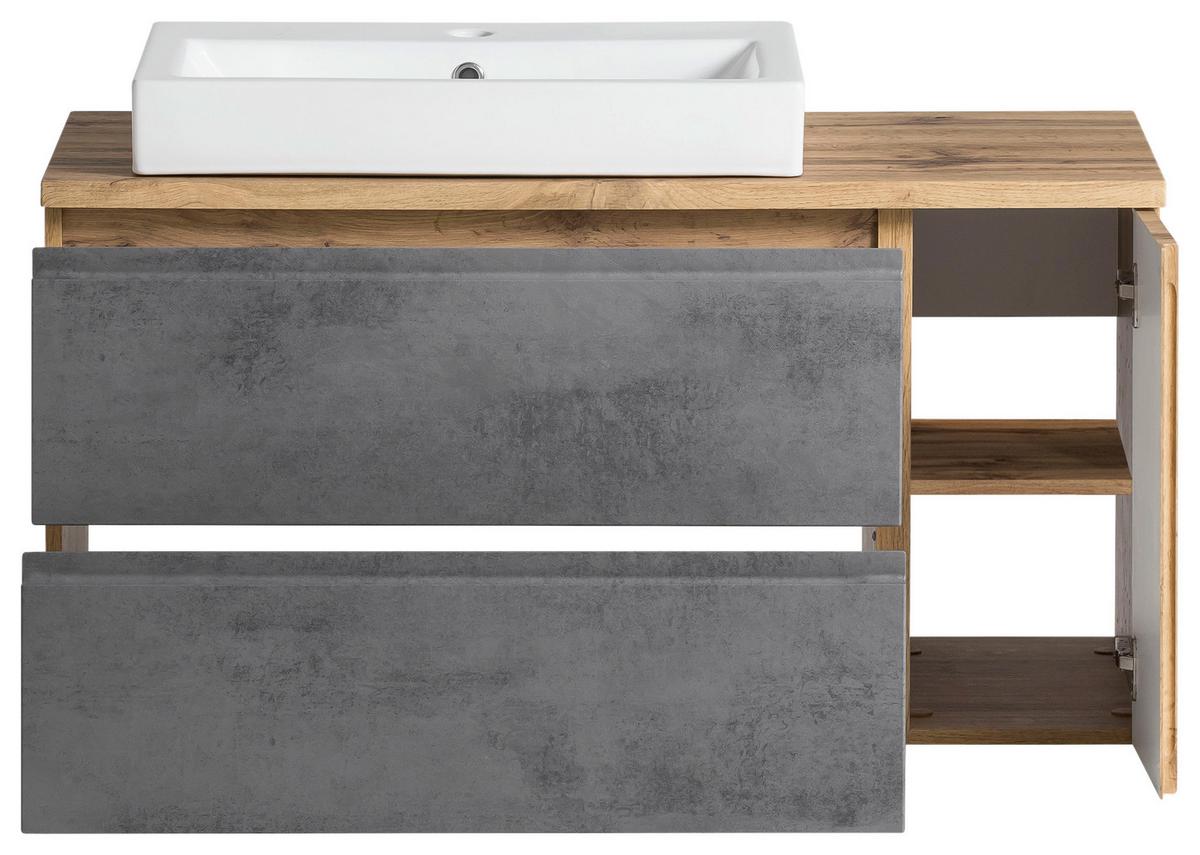 Waschbecken mit Unterschrank Varese B: 105 cm Grau - Eiche Wotan/Weiß, MODERN, Keramik/Holzwerkstoff (105cm) - Held