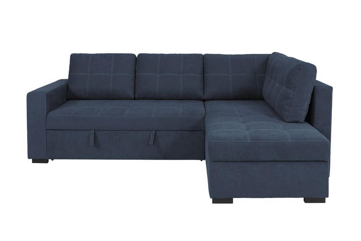 Rohová sedačka DON, oboustranná, tmavě modrá - černá/tmavě modrá, Design, kov/dřevo (248/172cm)