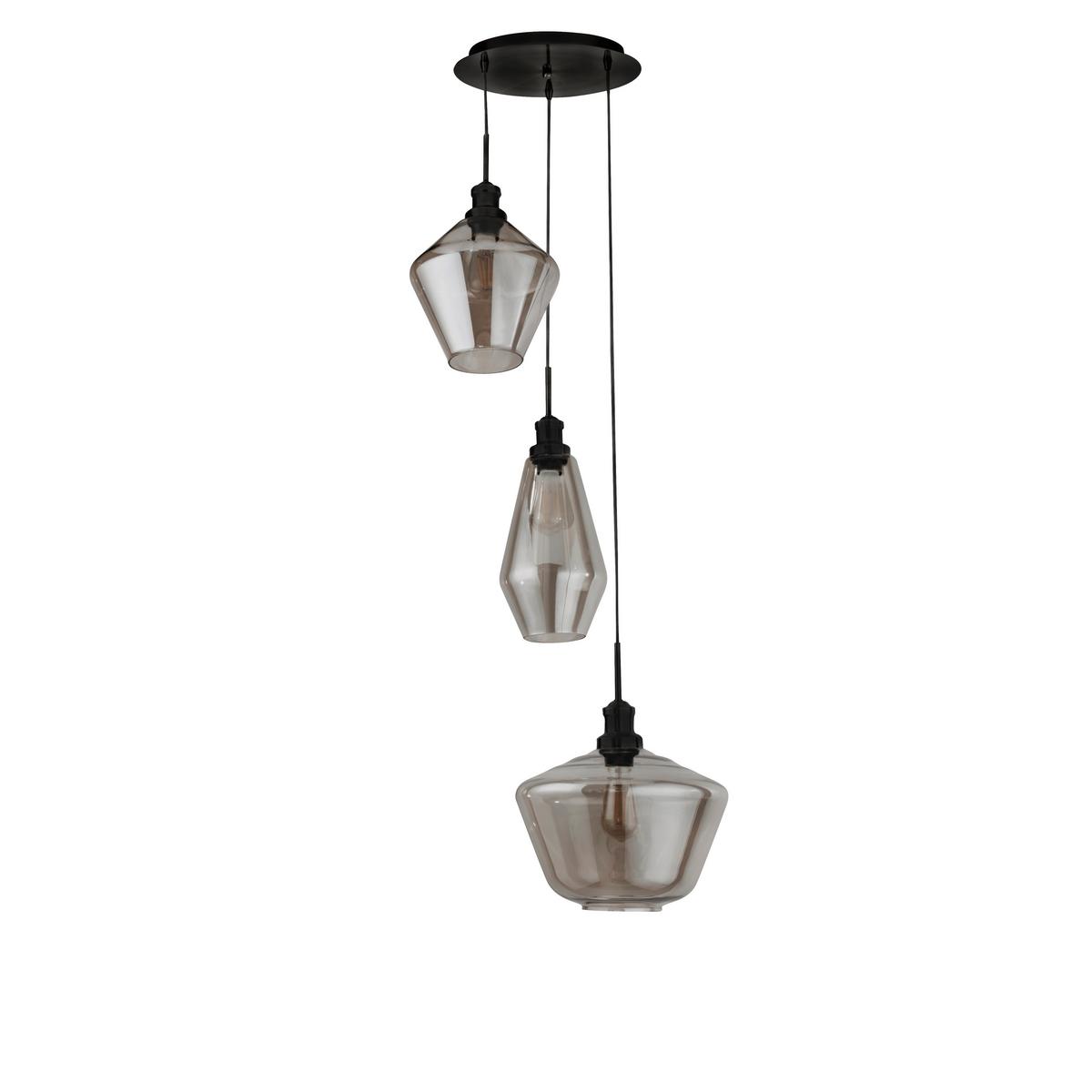 Hängeleuchte Mia H: 150 Cm 3-Flammig - Schwarz, Design, Glas/Metall (51/150cm)