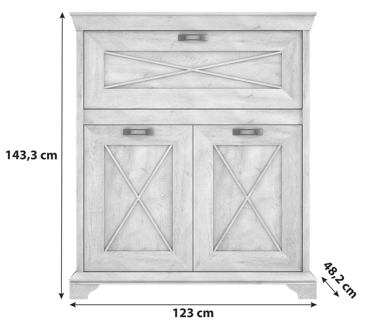 Highboard B: 123 Cm Kashmir Pinienfarben/weiß - Weiß/Pinienfarben, ROMANTIK / LANDHAUS, Holzwerkstoff/Kunststoff (123/143,3/48,2cm) - MID.YOU