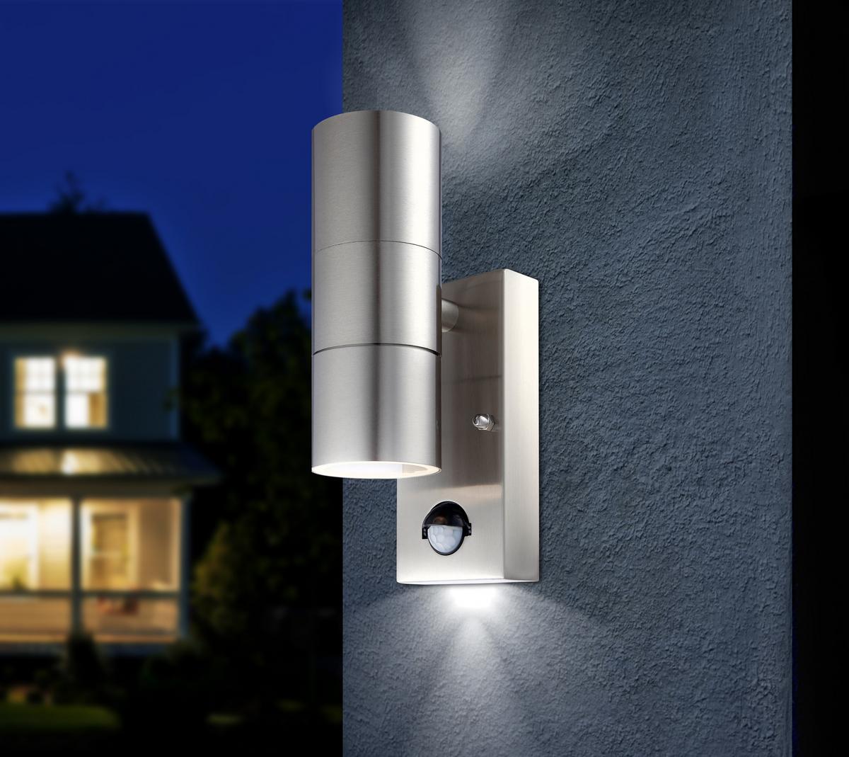 Außenleuchte Mit Bewegungs- Melder Für 1x 5 W - Klar/Edelstahlfarben, Basics, Glas/Metall (7/21,5cm) - Globo