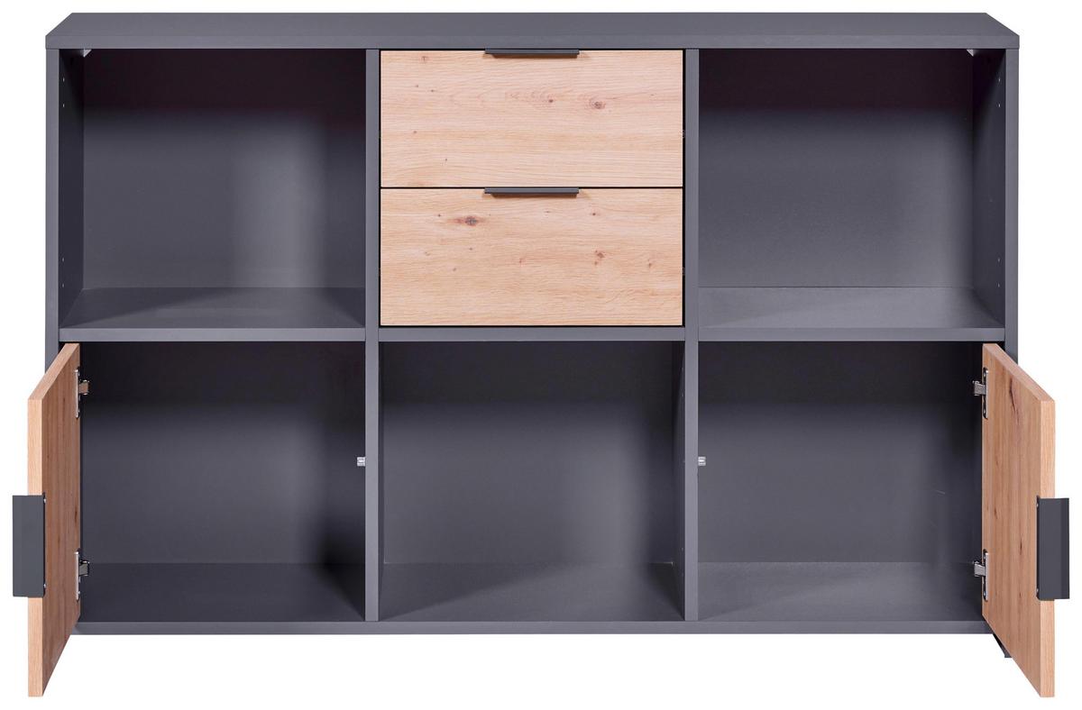 Kommode 120cm Pepeto, Anthrazit - Anthrazit/Eiche Artisan, Design, Holzwerkstoff (120/77/30cm) - Livetastic