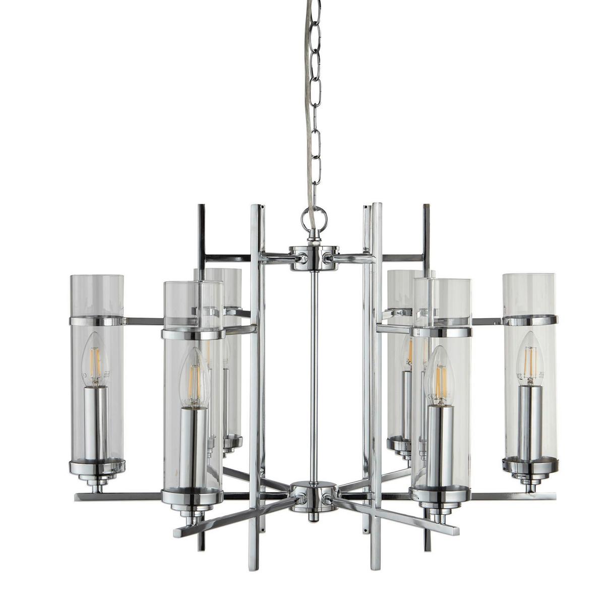 Hängeleuchte 3096-6cc - Chromfarben, Design, Glas/Metall (60/60/42cm)