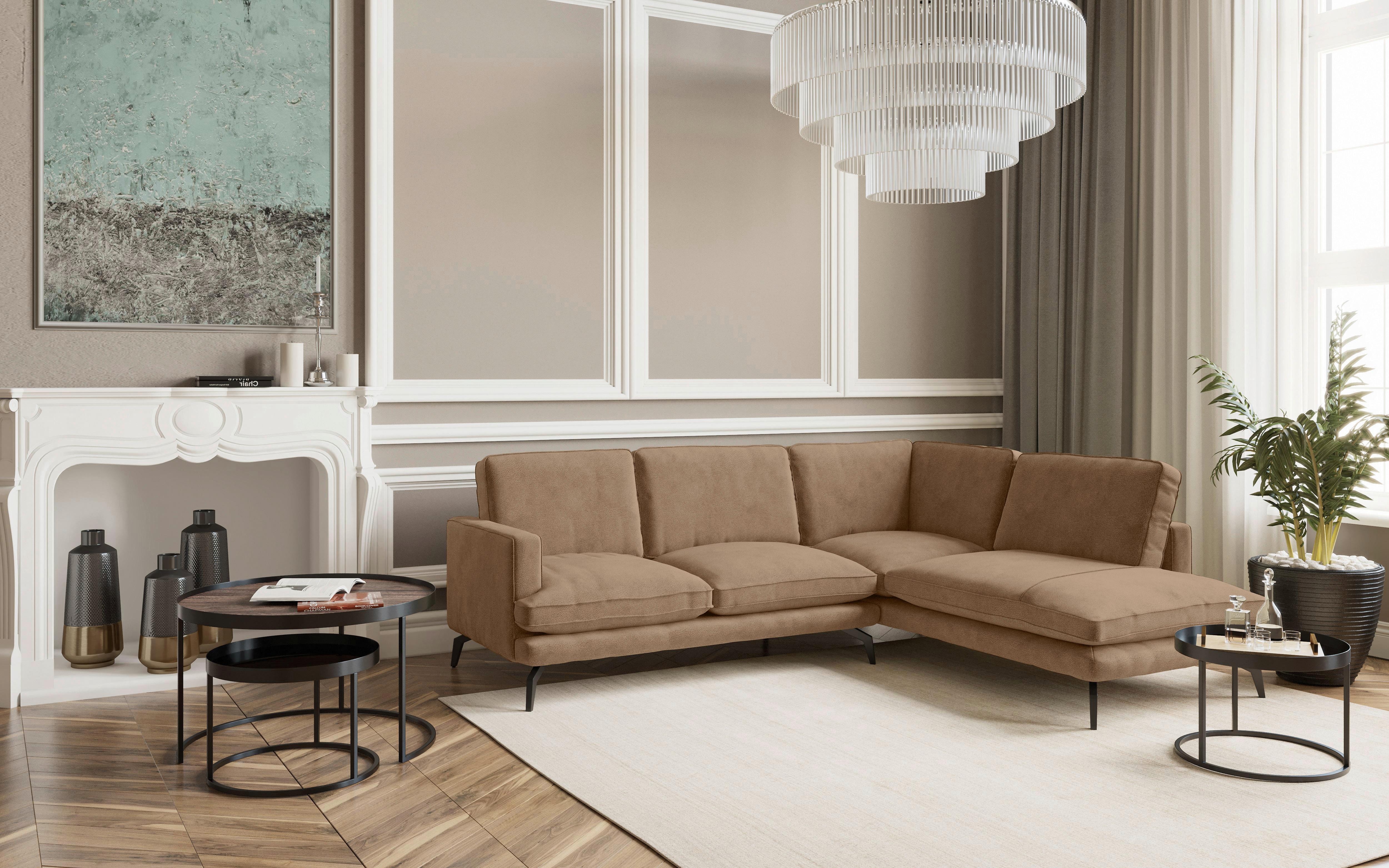 Ecksofa Bali - Dunkelgelb/Schwarz, Design, Textil (250/202cm) - Livetastic