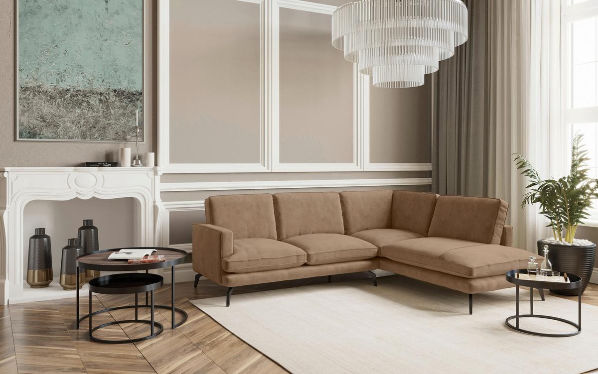 Ecksofa Bali - Dunkelgelb/Schwarz, Design, Textil (250/202cm) - Livetastic
