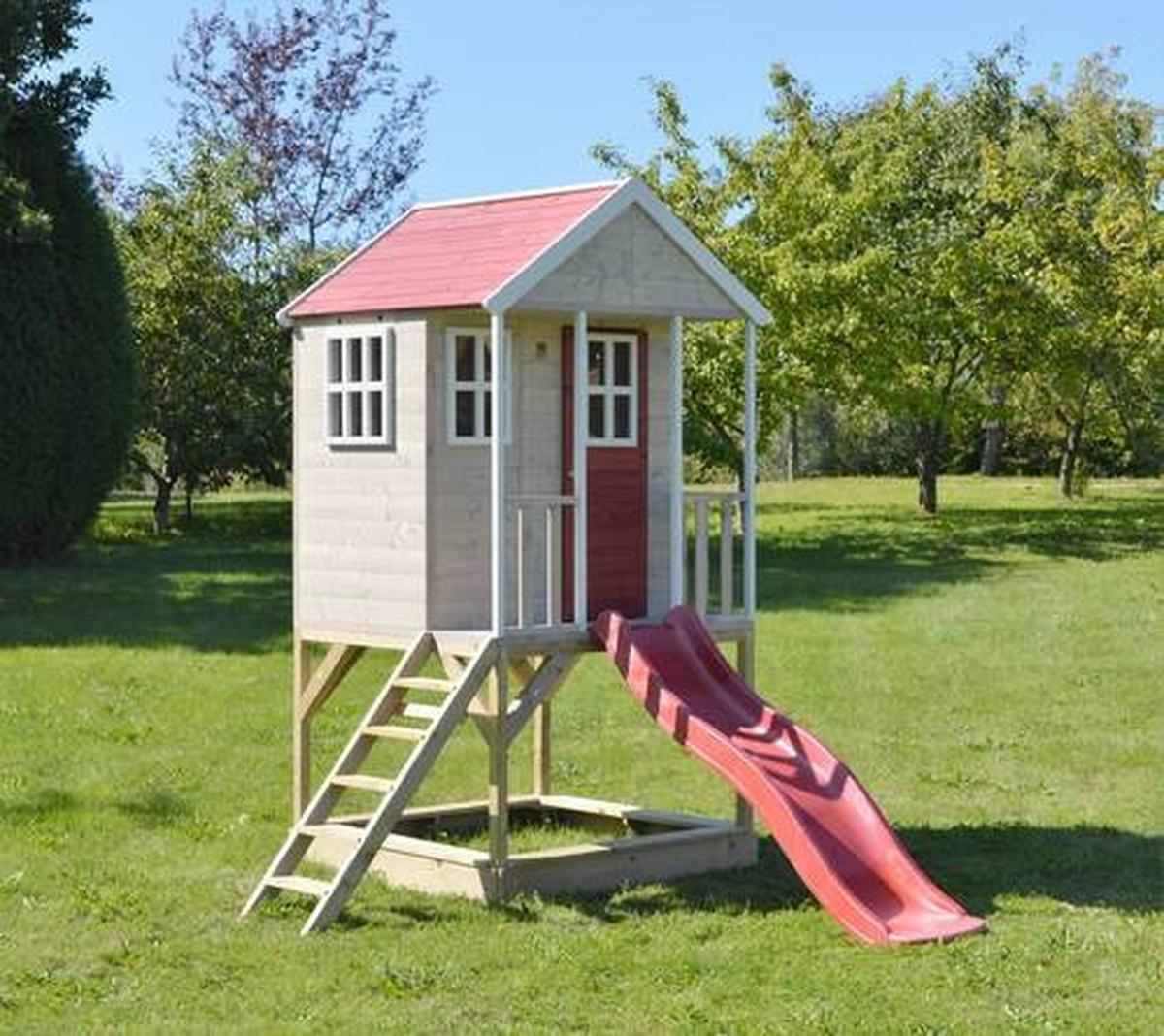 Spielhaus Frosch Naturfarben/Rot, B: 197 cm - Rot/Naturfarben, KONVENTIONELL, Holz (197/242/280cm)