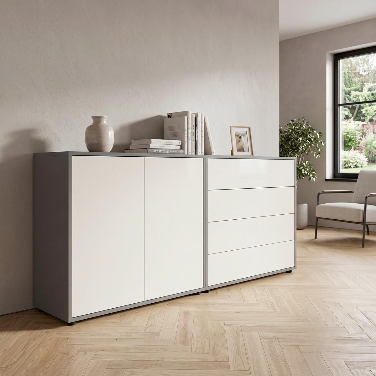 SIDEBOARD Mailand3B:158cm Anthrazit/Weiß - Anthrazit/Schwarz, MODERN, Holzwerkstoff (158/73/33cm) - MID.YOU