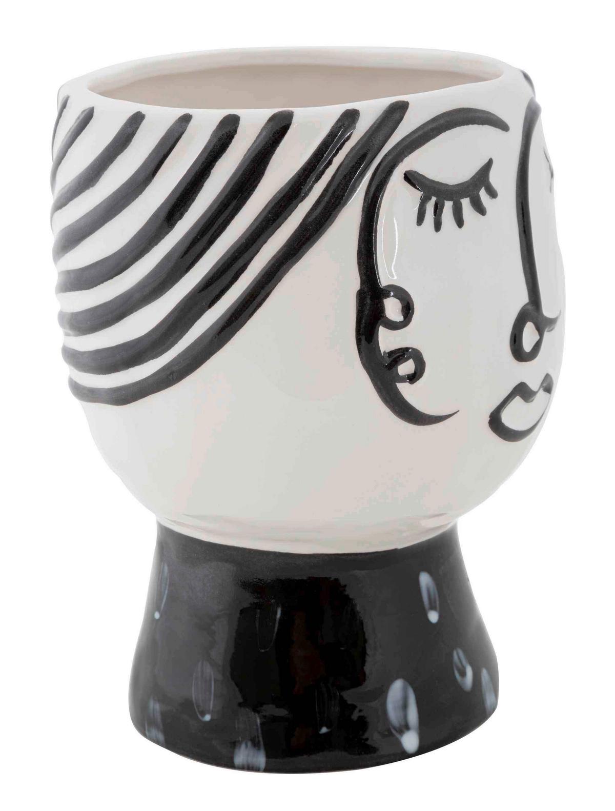 Vase Pot Face Schwarz, Weiß B: 14 cm - Schwarz/Weiß, Basics, Keramik (14/18,2/14cm)