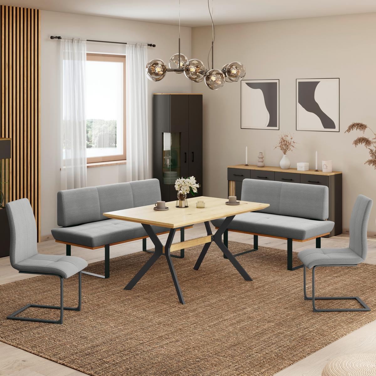 Sitzbank Tristan Webstoff hellgrau, B: 130cm - Hellgrau/Schwarz, MODERN, Holz/Textil (130/48/90cm) - James Wood