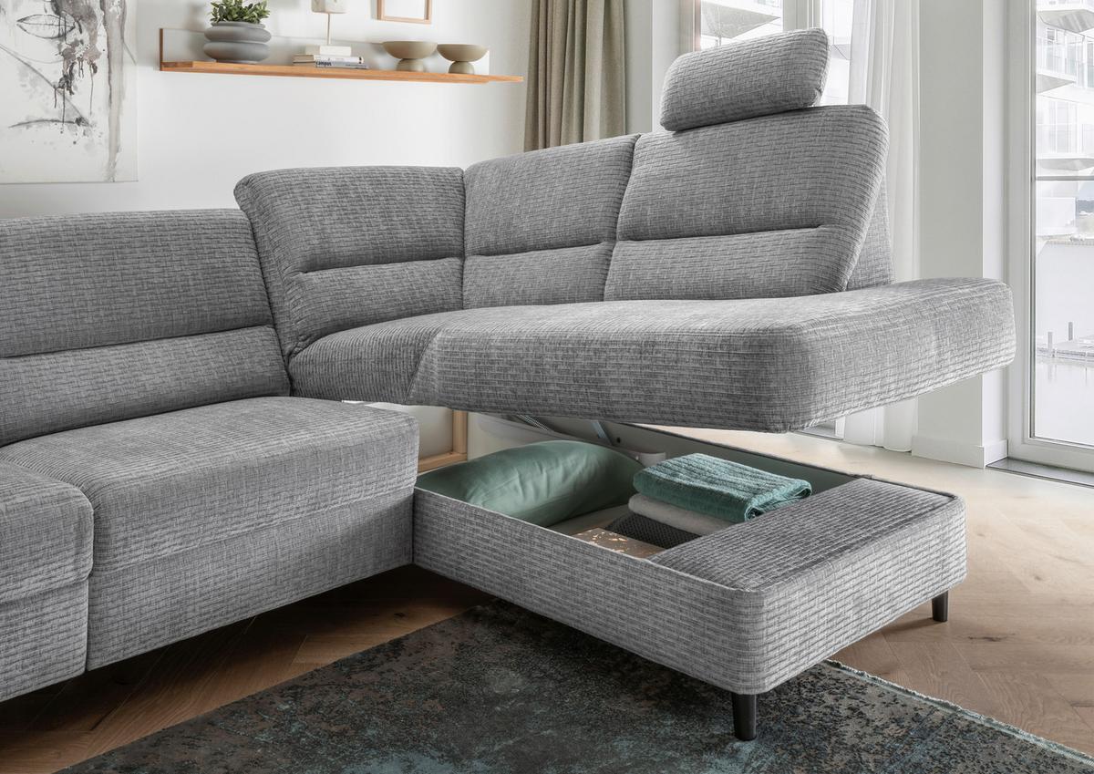 Ecksofa Cavoli Grau Relaxfunktion S: 266x190 Cm - Schwarz/Weiß, MODERN, Textil (266/190cm) - Livetastic