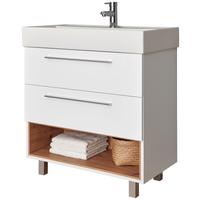 Waschbecken mit Unterschrank + Soft-Close Mura I B 80cm, Weiß - Alufarben/Weiß, MODERN, Keramik/Holzwerkstoff (80/90/46,5cm)