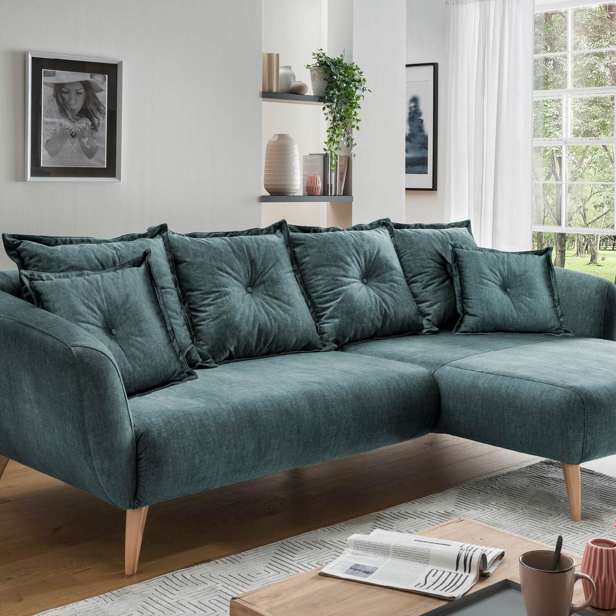 Ecksofa Baggio Mit Kissen Textil Blau/Grün - Blau/Schwarz, MODERN, Holz/Textil (277/162cm) - Livetastic