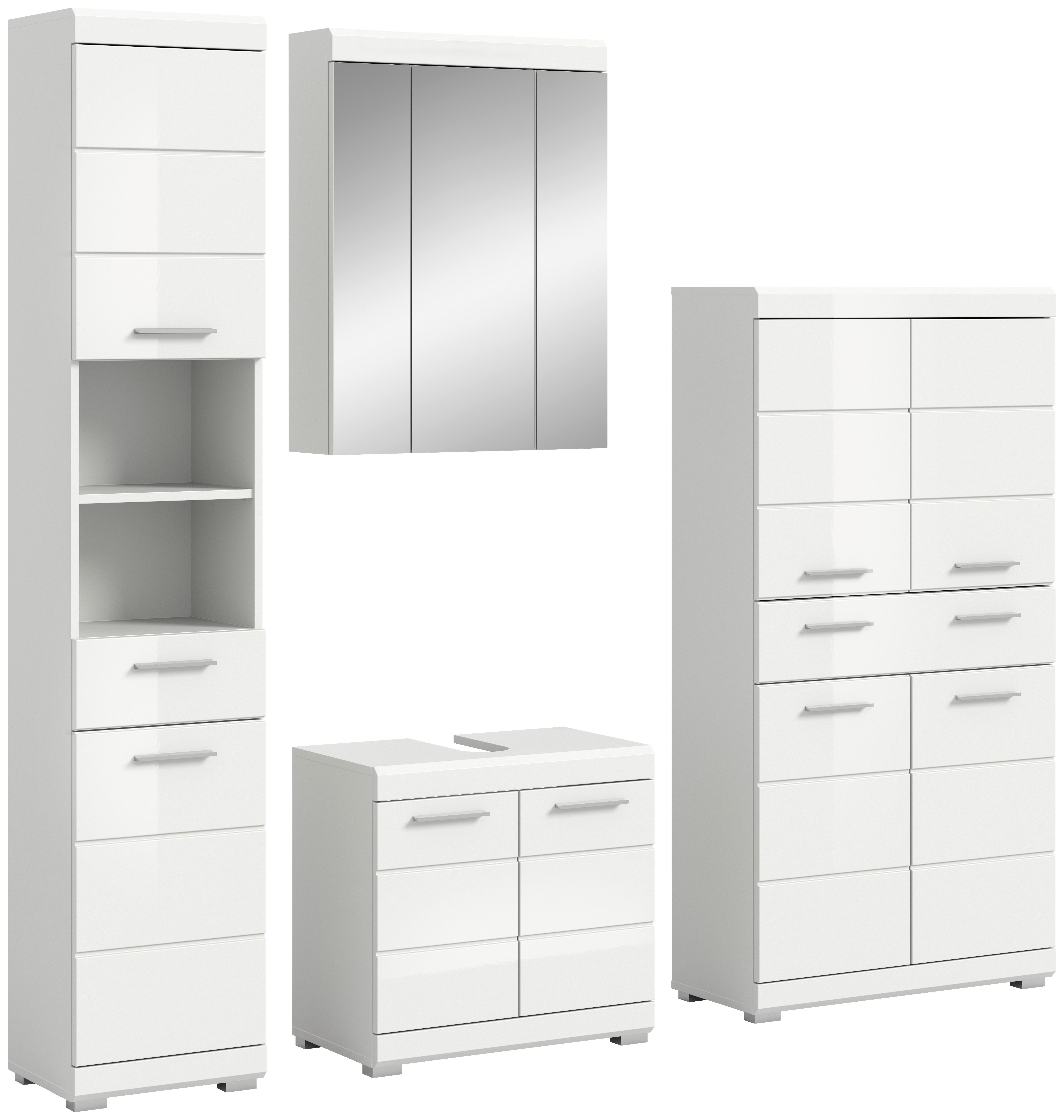 Badezimmer Scout Weiß B: 171 cm - Weiß Hochglanz/Silberfarben, MODERN, Glas/Holzwerkstoff (171cm) - MID.YOU