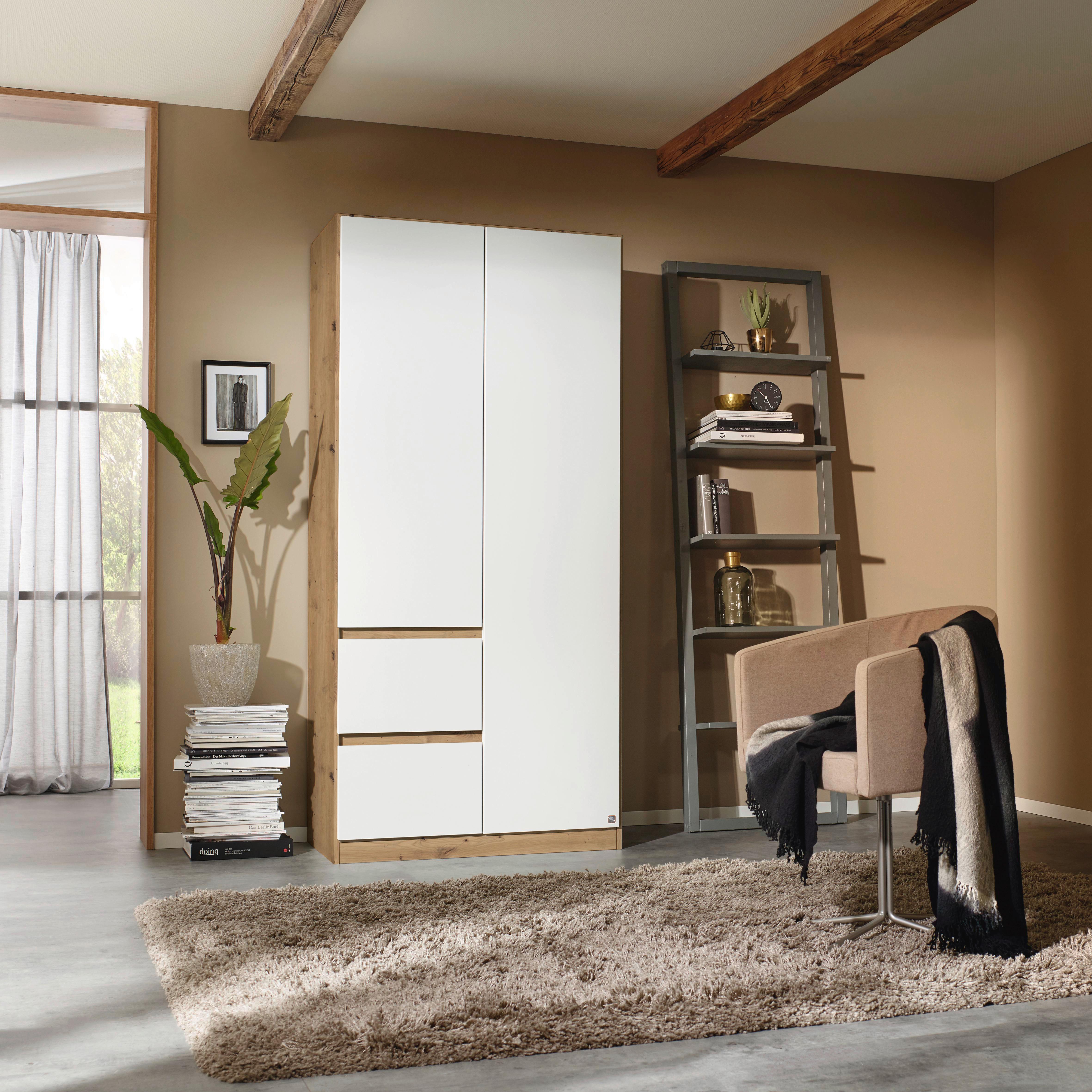 Drehtürenschrank Nidda Eiche Artisan/Weiß B: 40 cm - Weiß/Eiche Artisan, Basics, Holzwerkstoff (91/197/54cm) - Rauch Möbel