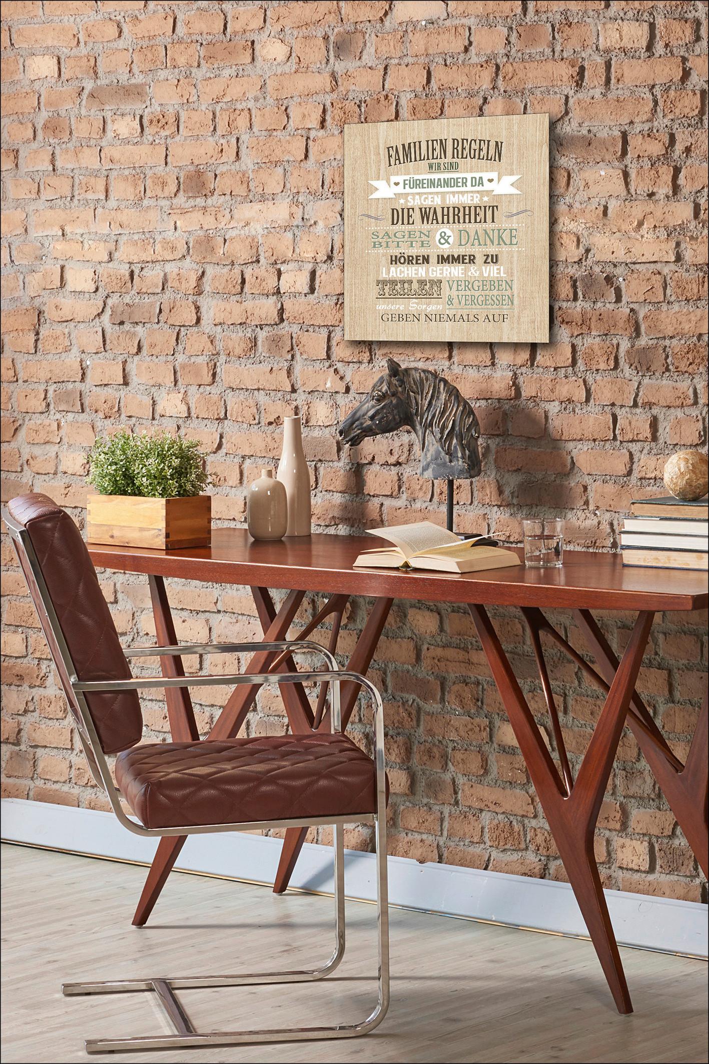 Wandbild Familienregeln Text Braun 29x29 cm - Braun, Basics, Holzwerkstoff (29/29/1,2cm)
