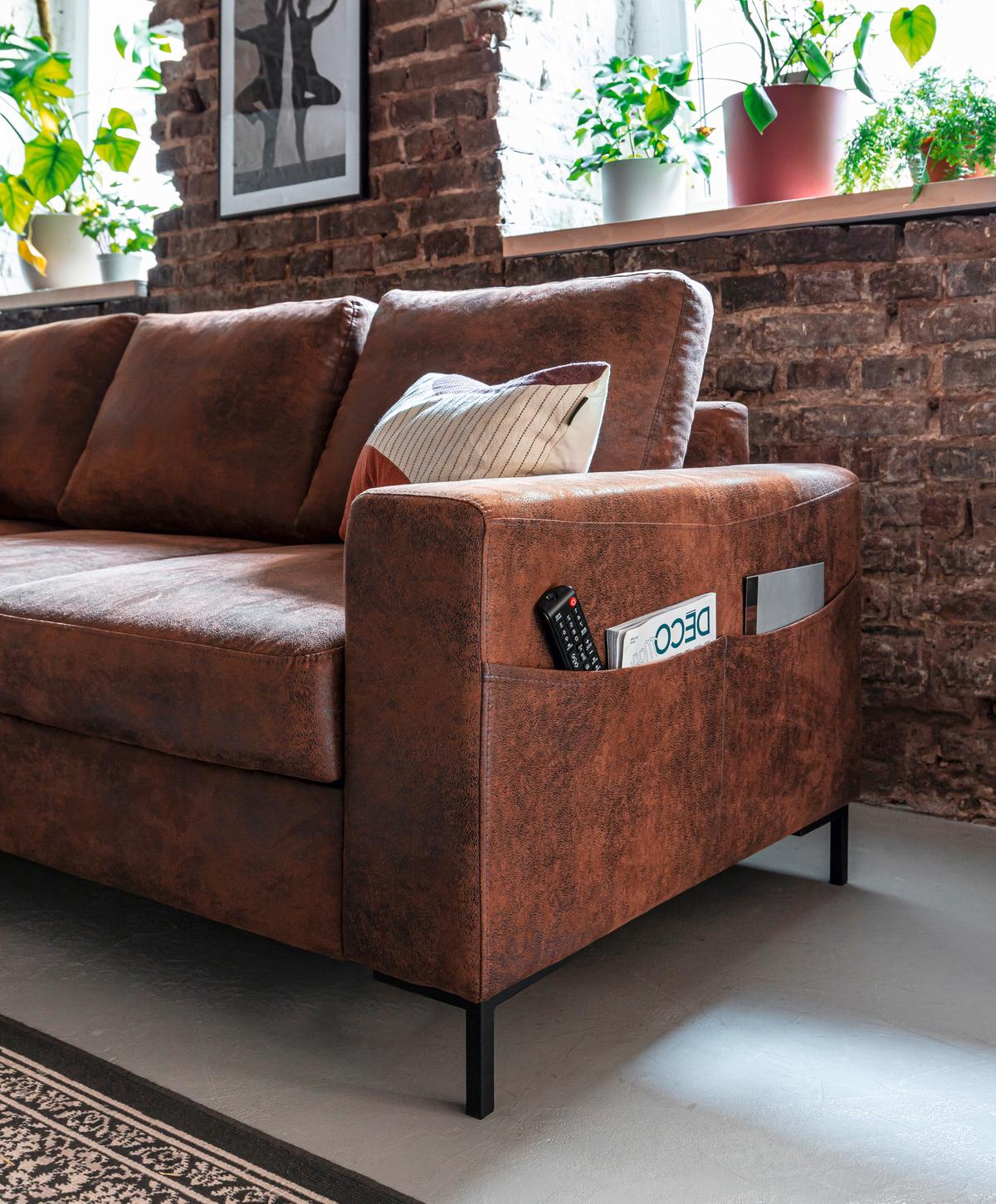 Ecksofa Lofty Lilly Vintage - Schwarz/Braun, MODERN, Textil (149/236cm) - MID.YOU