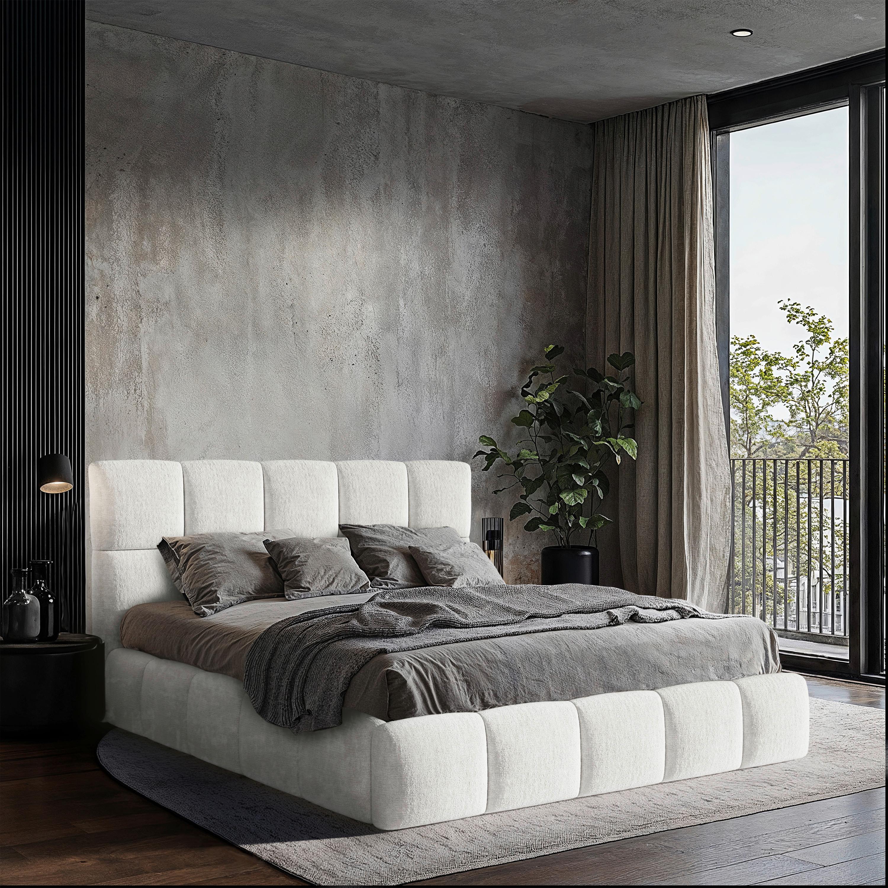 Polsterbett Cherry Chenille Naturfarben, Lf: 140x200 cm - Schwarz/Naturfarben, MODERN, Holz/Holzwerkstoff (140/200cm) - MID.YOU