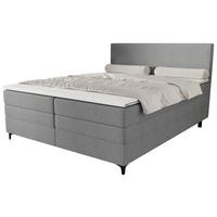 Boxspringbett mit Topper Taro grau, 160x200cm - Hellgrau/Schwarz, KONVENTIONELL, Textil/Metall (160/200cm)