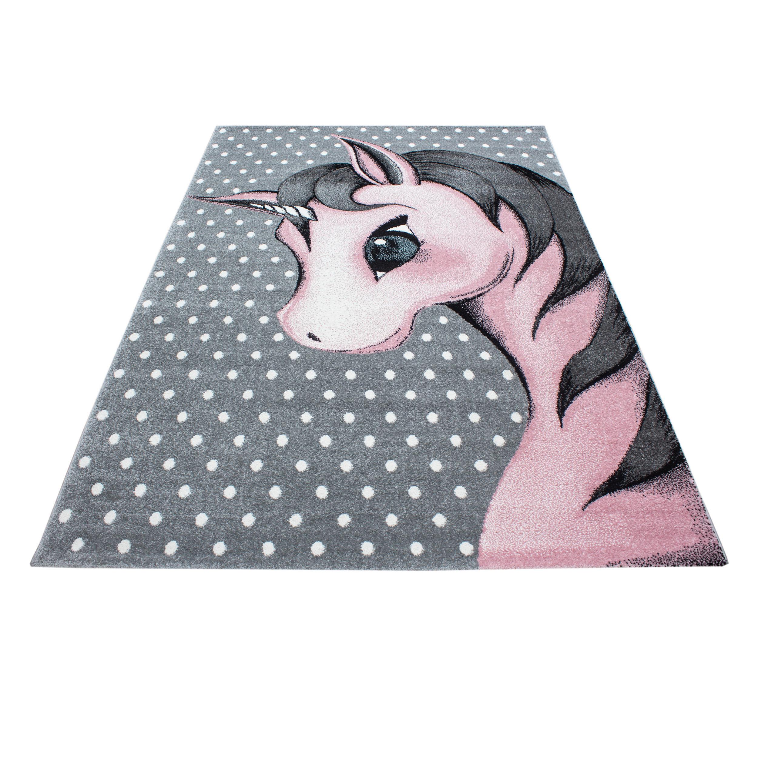 Kinderteppich Einhorn Grau/Weiß/Pink Kids 80x150 cm - Pink/Weiß, Trend, Textil (80/150cm)