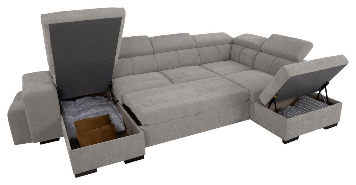 Wohnlandschaft Sirus XL hellgrau,219x334cm - Eichefarben/Hellgrau, KONVENTIONELL, Holz/Holzwerkstoff