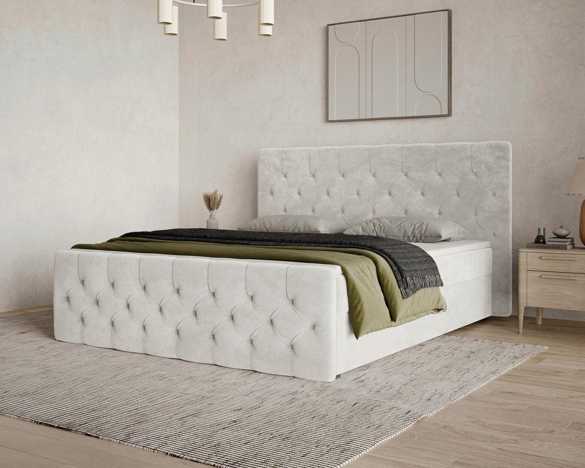 BOXBETT Karo Perlmutt 160x200cm - Perlmutt/Schwarz, MODERN, Holz (160/200cm) - MID.YOU