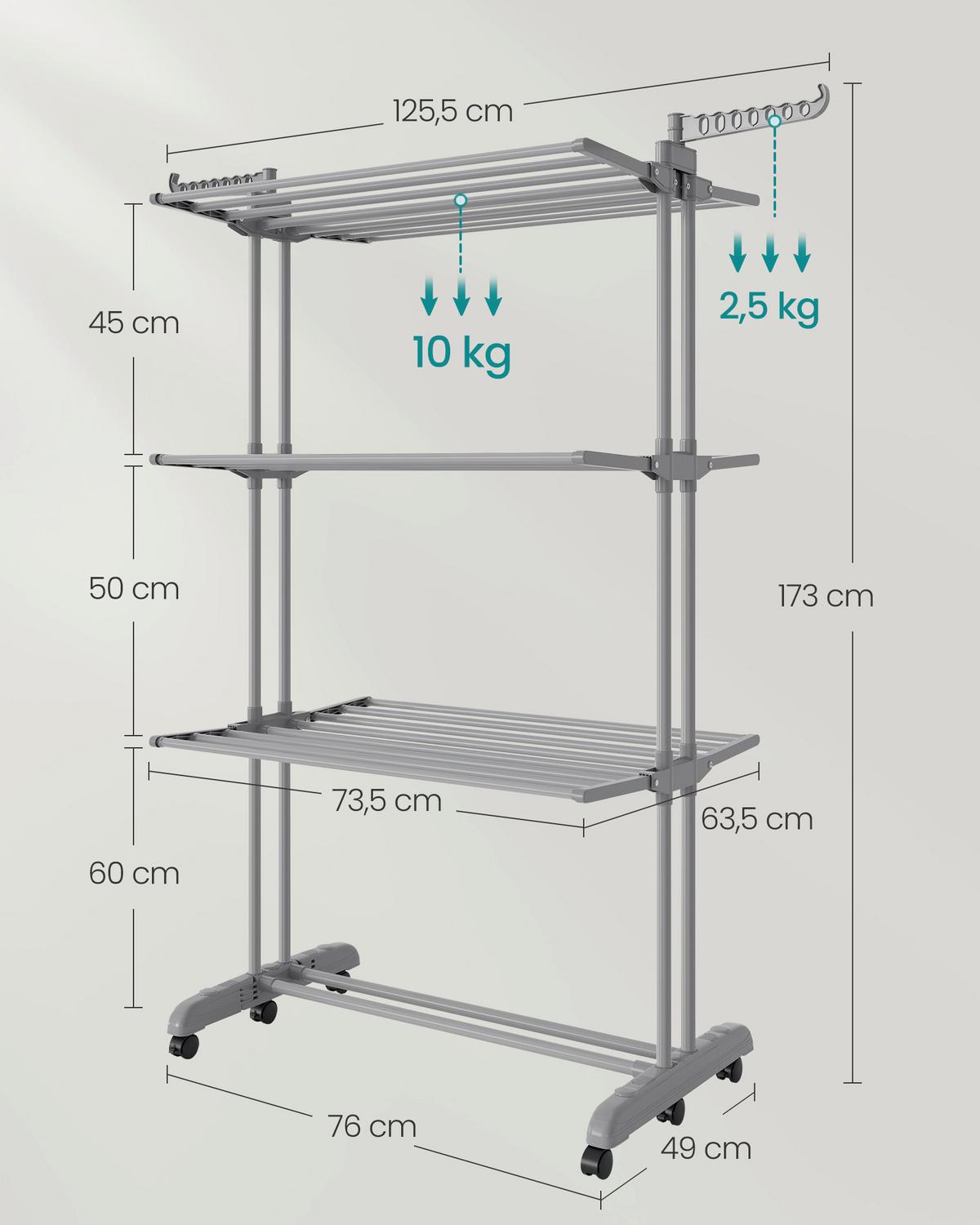 Wäschetrockner Metall/Kunststoff, Grau - Grau, Basics, Kunststoff/Metall (125,5/172,5/63,5cm)