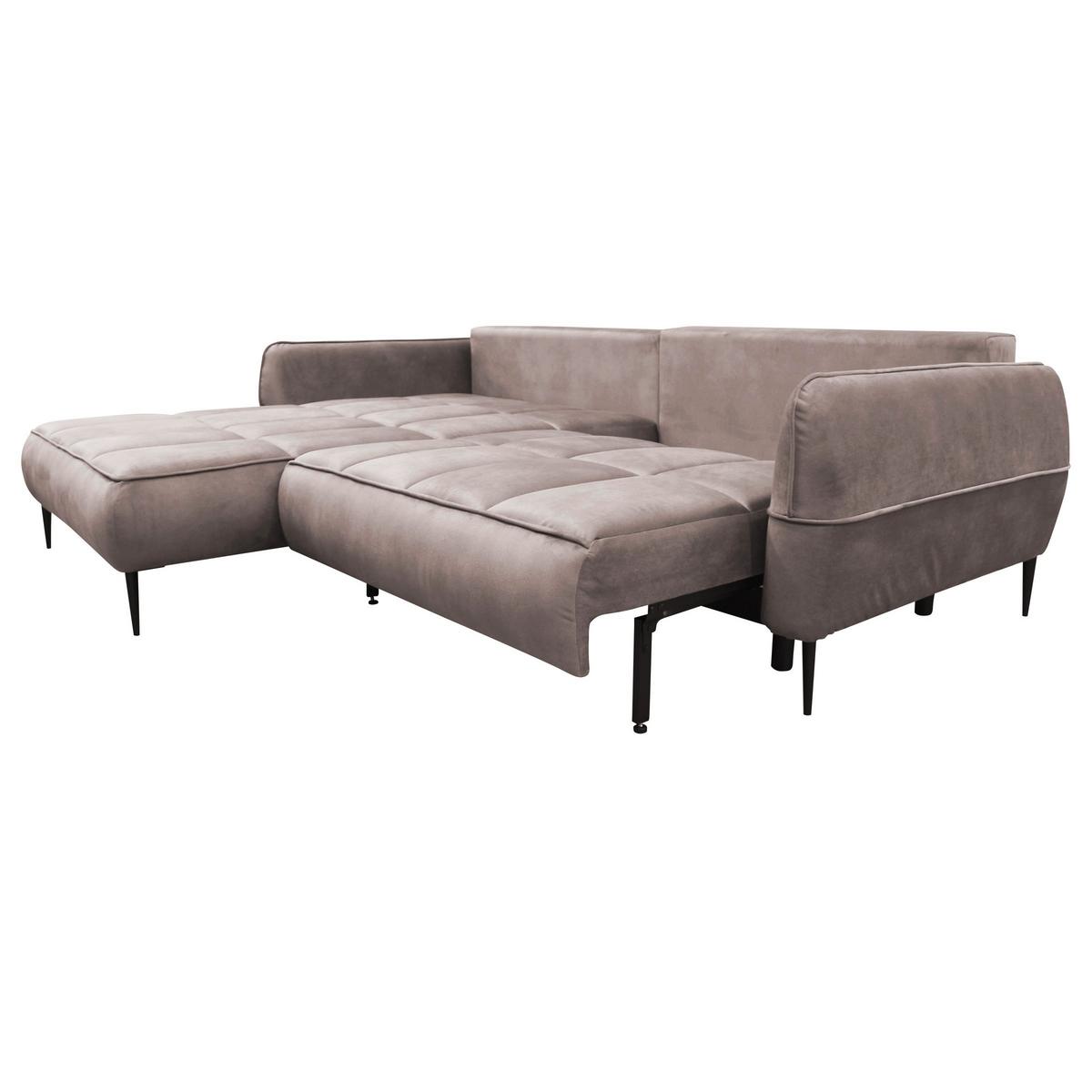 Ecksofa mit Bettkasten Letto 189x260 cm Velours Beige - Beige/Schwarz, Design, Textil (189/260cm) - MID.YOU