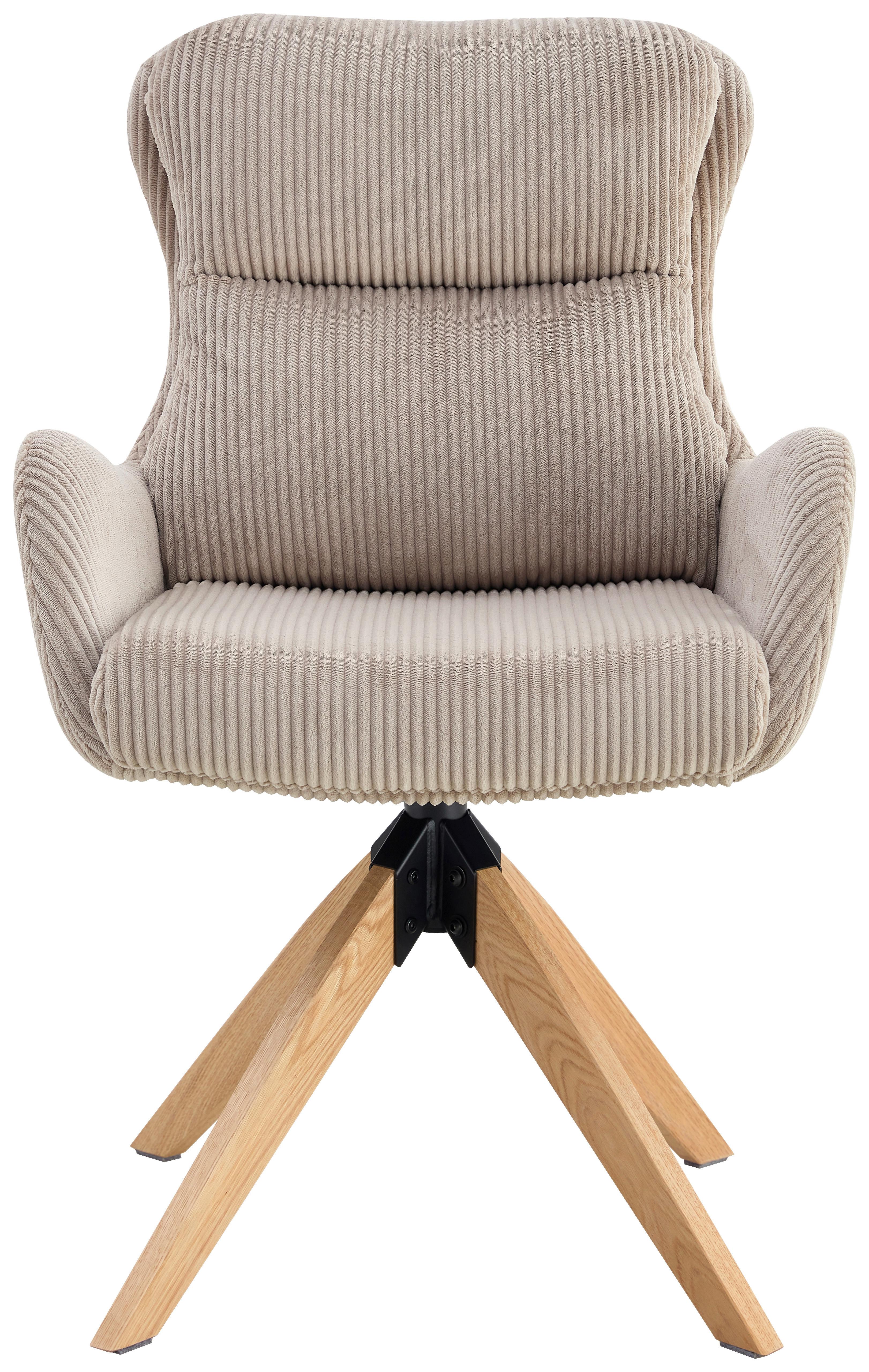 Armlehnstuhl Malu Cord Taupe, B: 60 Cm - Taupe/Naturfarben, KONVENTIONELL, Holz/Textil (60/91/72cm) - Livetastic