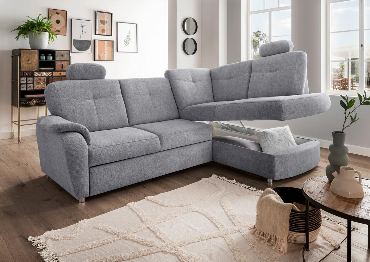 Eckschlafsofa Rosali Silberfarben S: 264x180 Cm - Chromfarben/Silberfarben, MODERN, Textil (264/180cm) - Livetastic