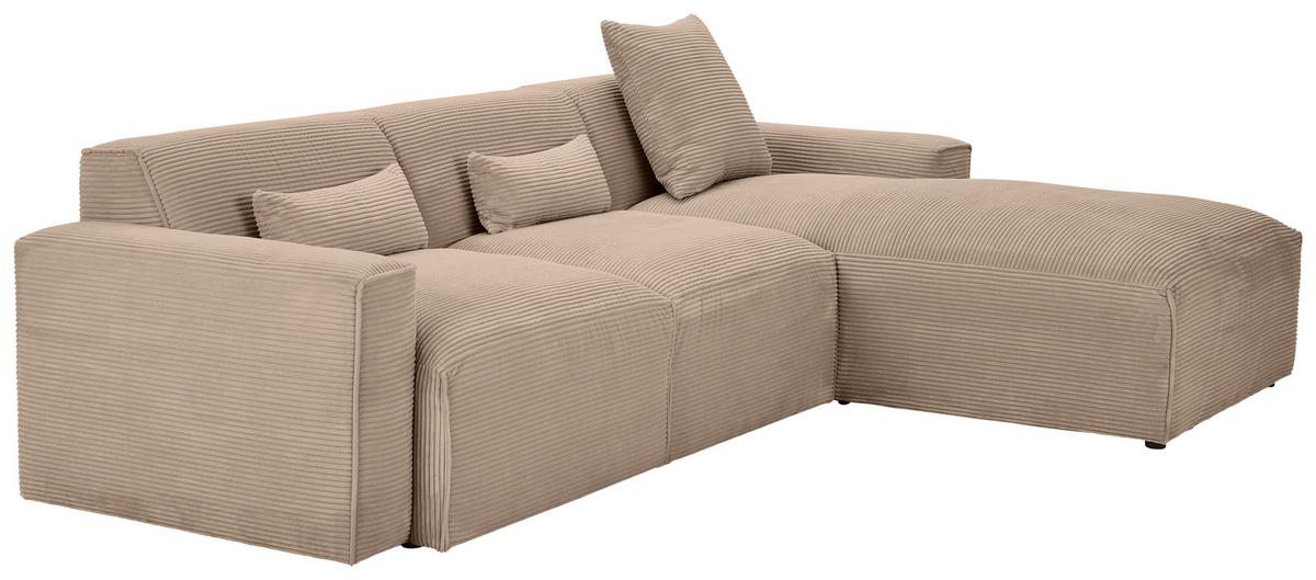 Ecksofa Pearl - Hellbraun/Schwarz, Design, Textil (303/196cm) - Livetastic